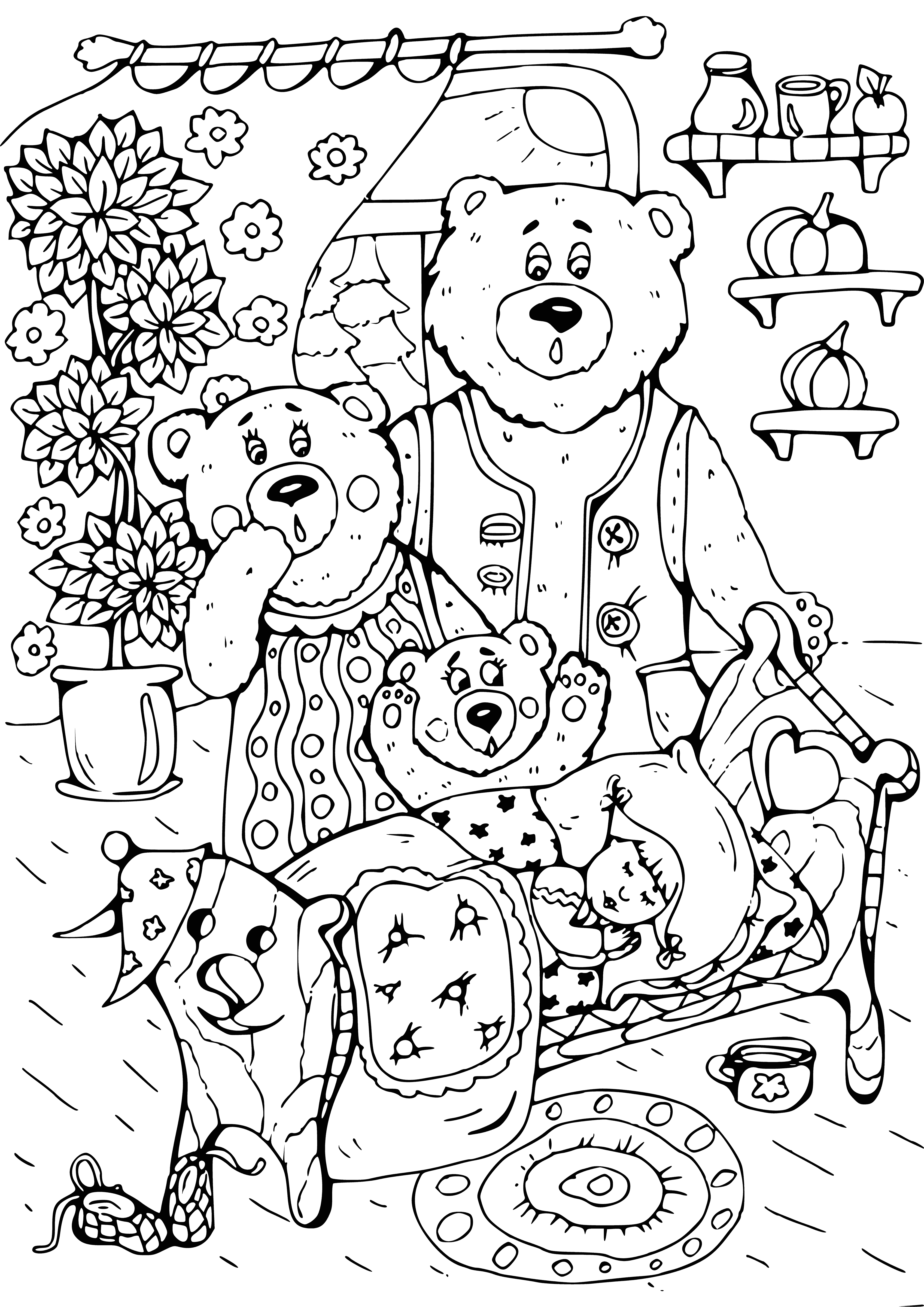 coloring page: A woman gives birth to a baby and is so happy she sings & dances, but her husband is angry she took their daughter away. #russiantale