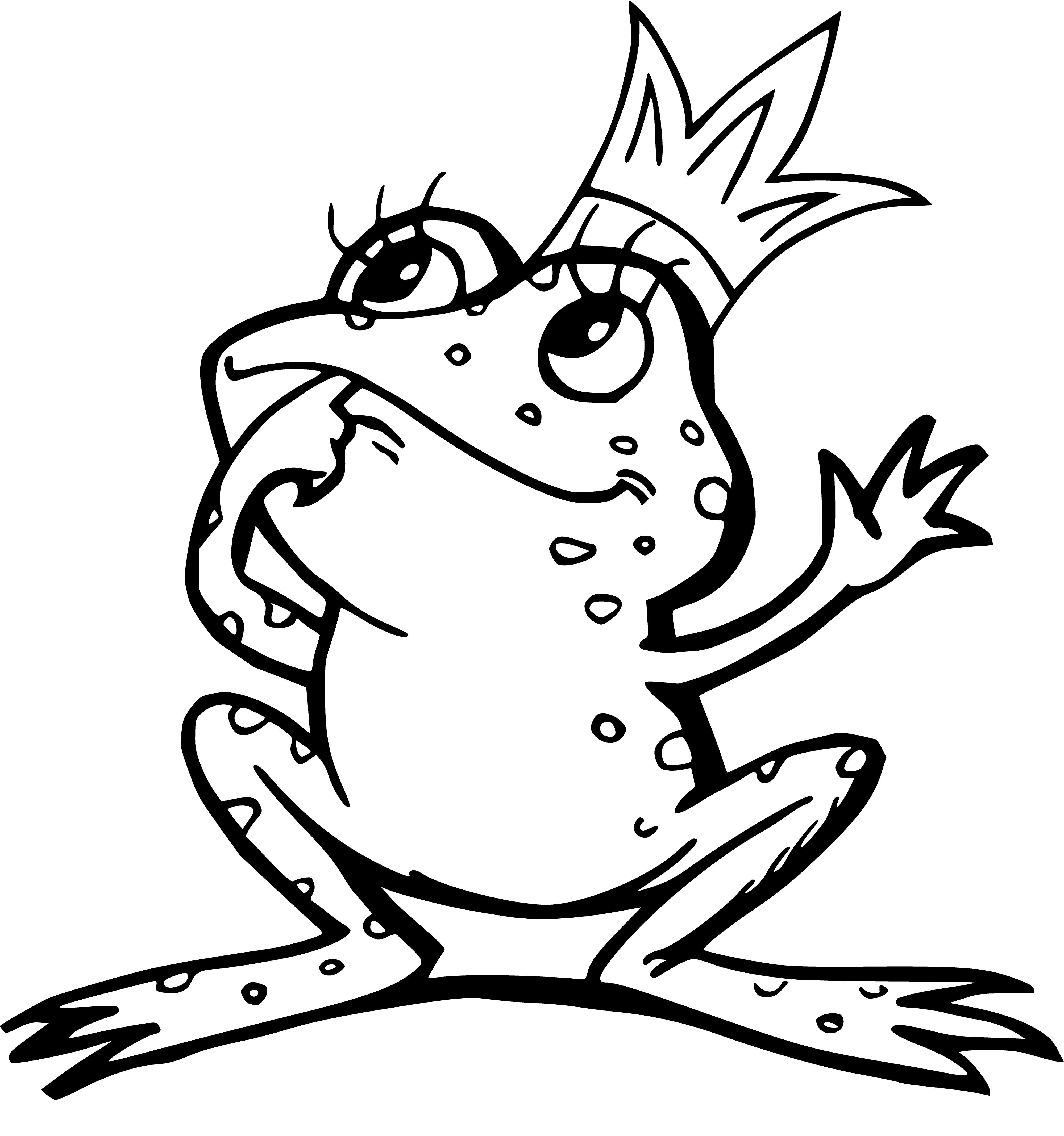 coloring page: Beautiful fair maiden stands beside hopeful frog, dressed in green and wearing a golden crown.