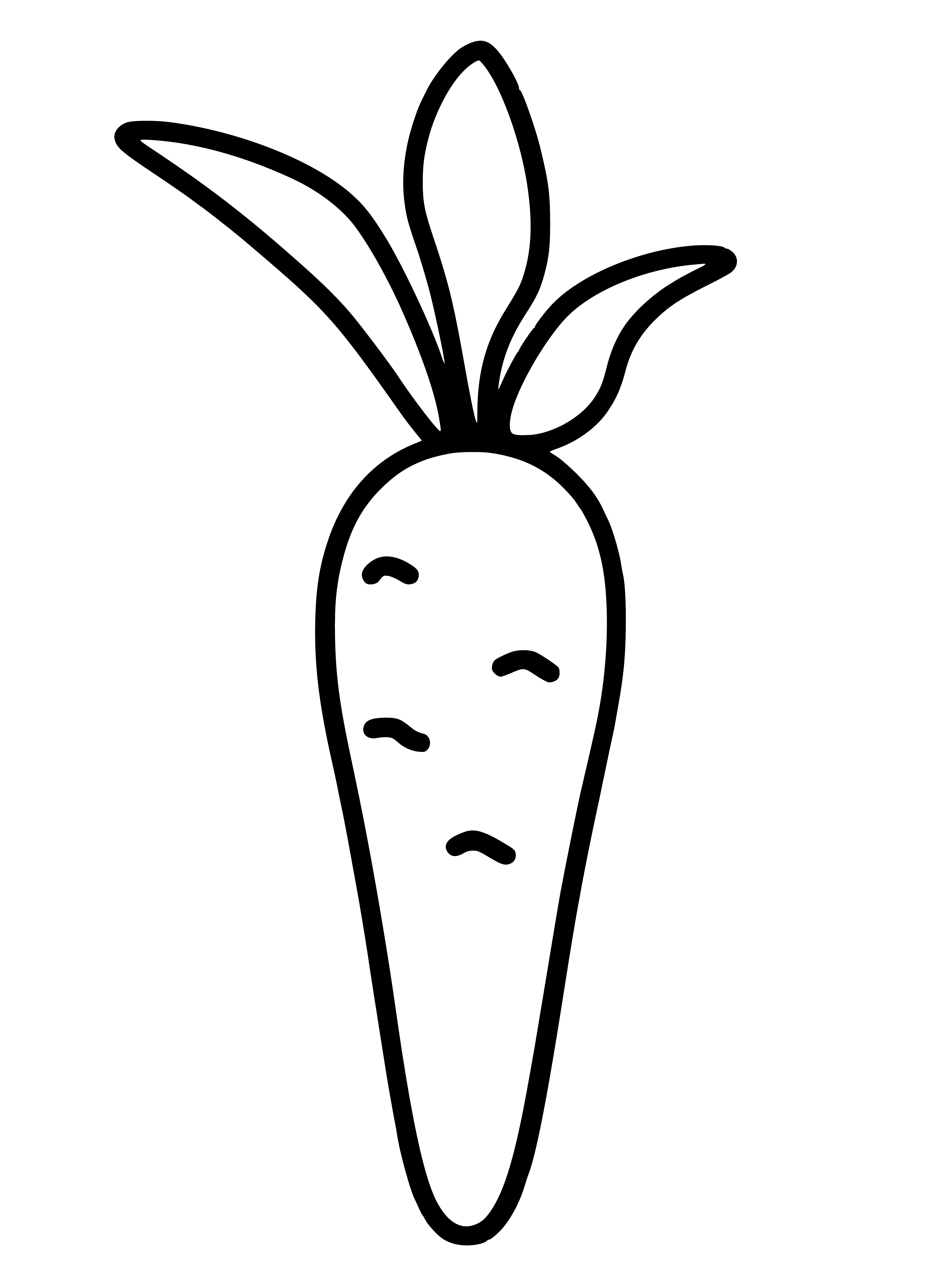 coloring page: A carrot character looks happily at themselves in a hand mirror wearing an orange and white striped shirt. A blue and white polka dotted curtain serves as a backdrop.
