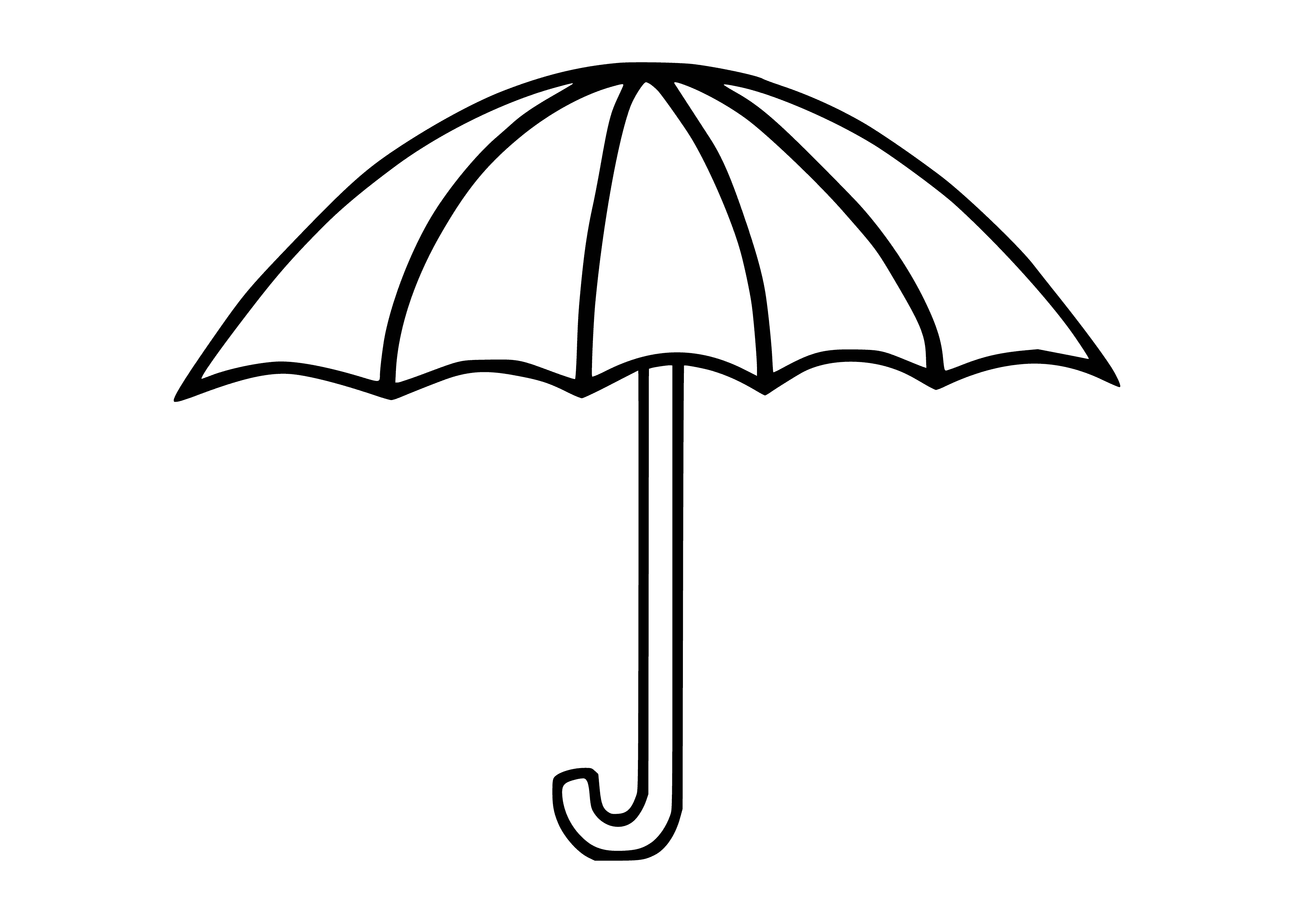 coloring page: Child stands in rain wearing yellow raincoat & boots; holds red/yellow umbrella. #rainyday