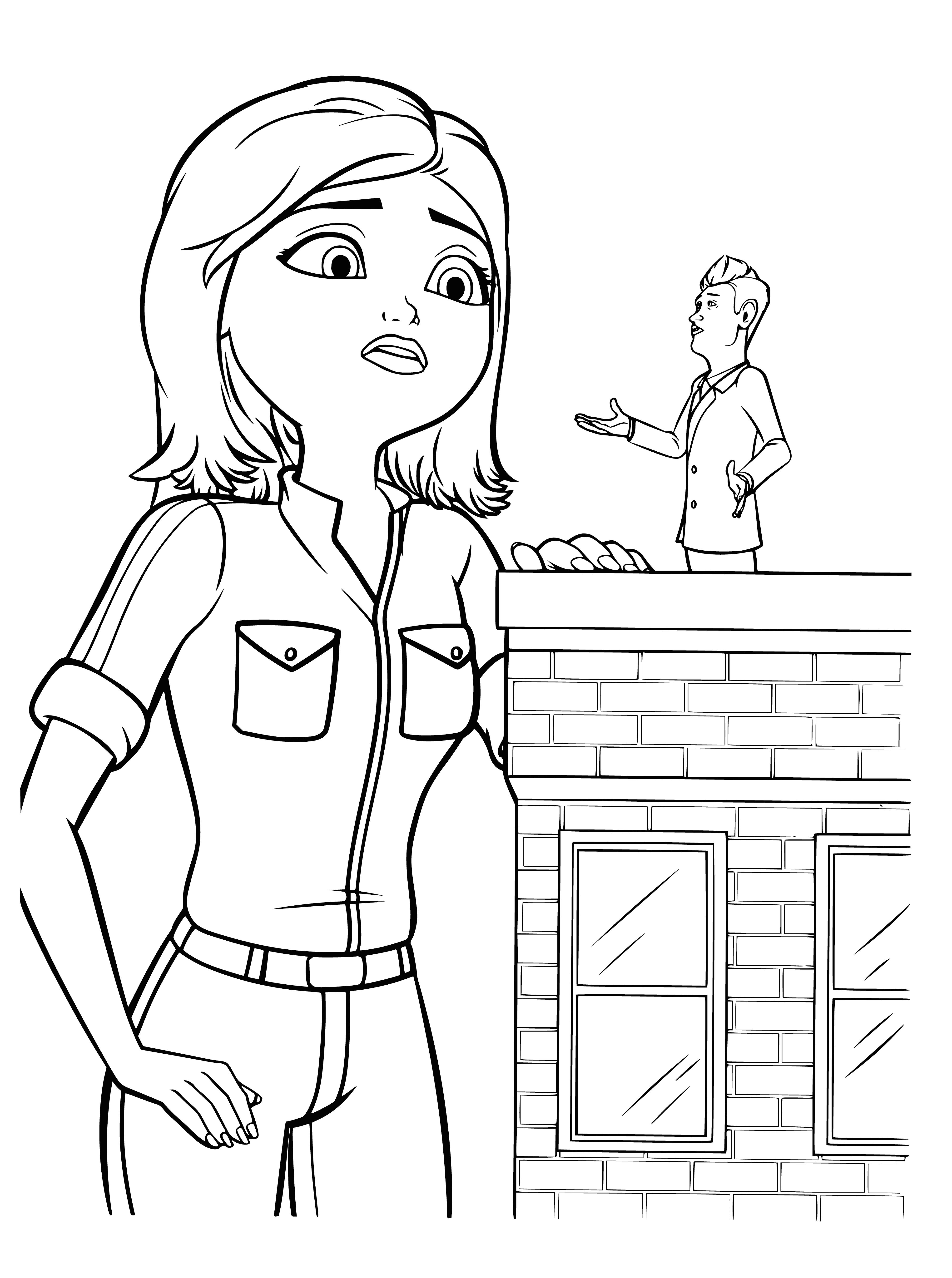 coloring page: Couple smiles, arm-in-arm, the woman in white and man in black, a tiger observing their love.