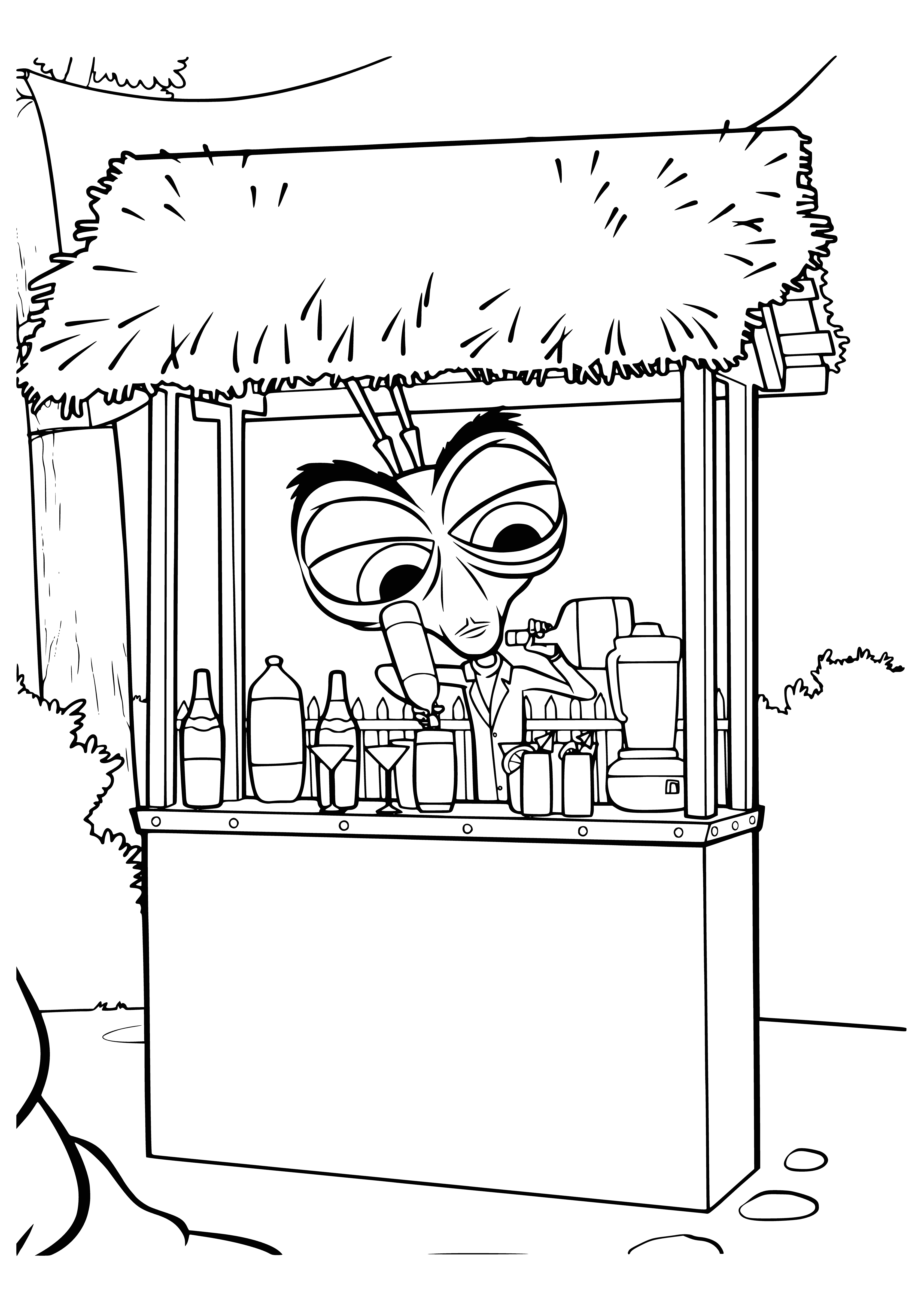 coloring page: Dr. Tarakan from Monsters vs Aliens is a tall, green, alien doctor with 4 arms, 4 eyes, a white lab coat & a long purple tongue. #ColoringPages
