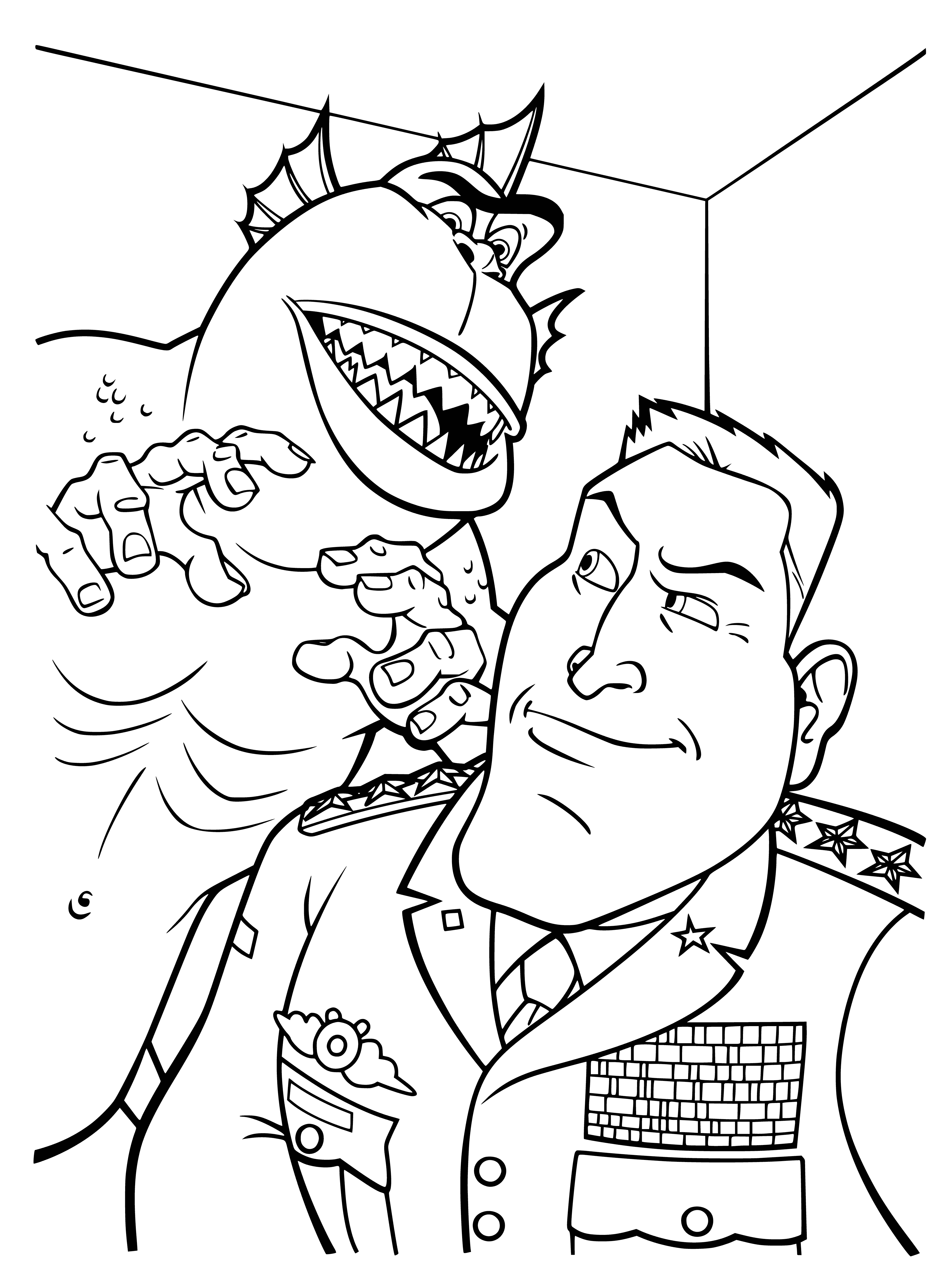 coloring page: Monster's vs Aliens is an action-packed game following the story of the Missing Link & Voyagers on a quest to go home. Help them find the Missing Link & get back to their planet!
