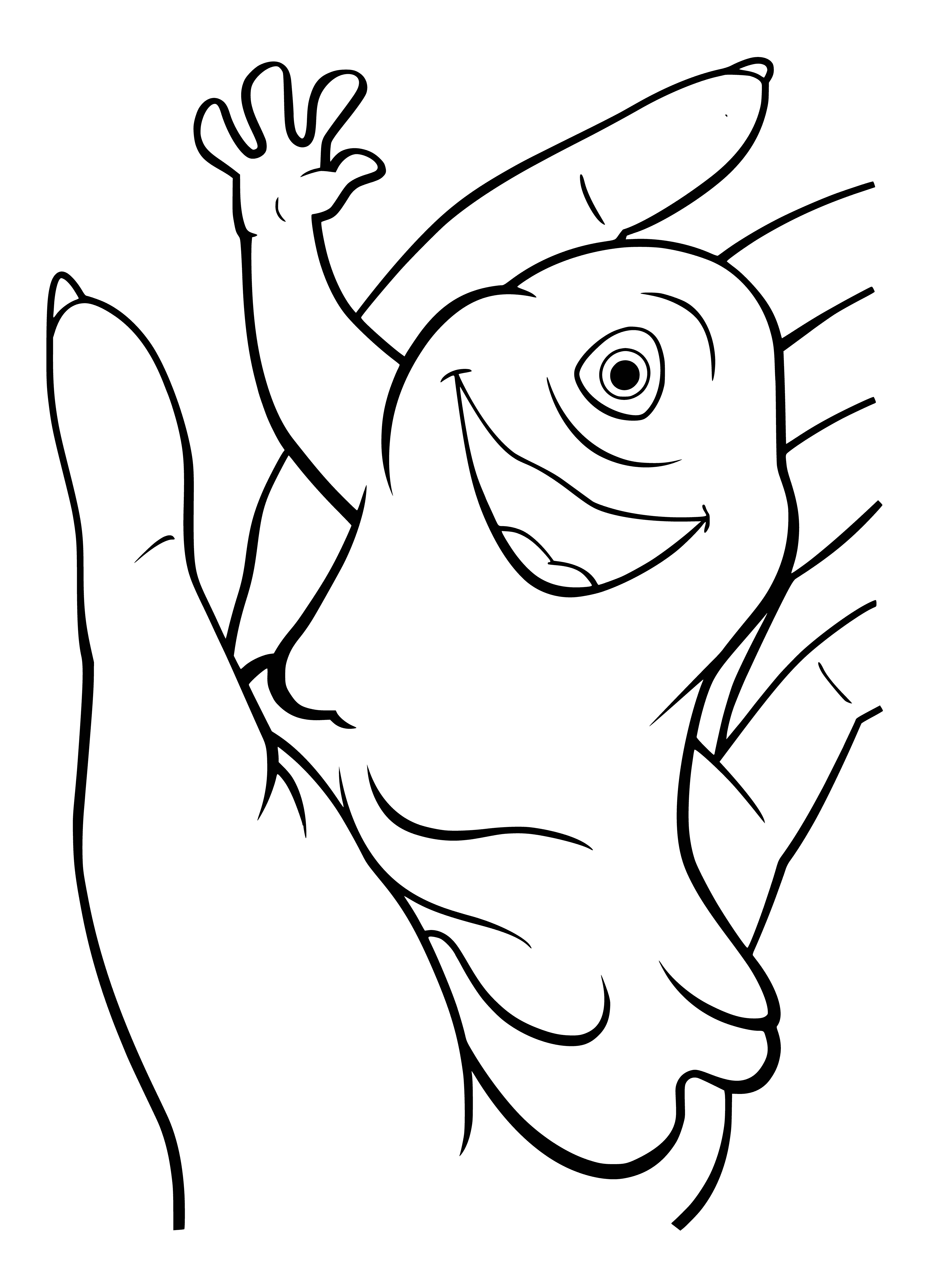 coloring page: Blob w/ big eye, black dots, long purple-tipped tentacles. Mysterious, but still cute!