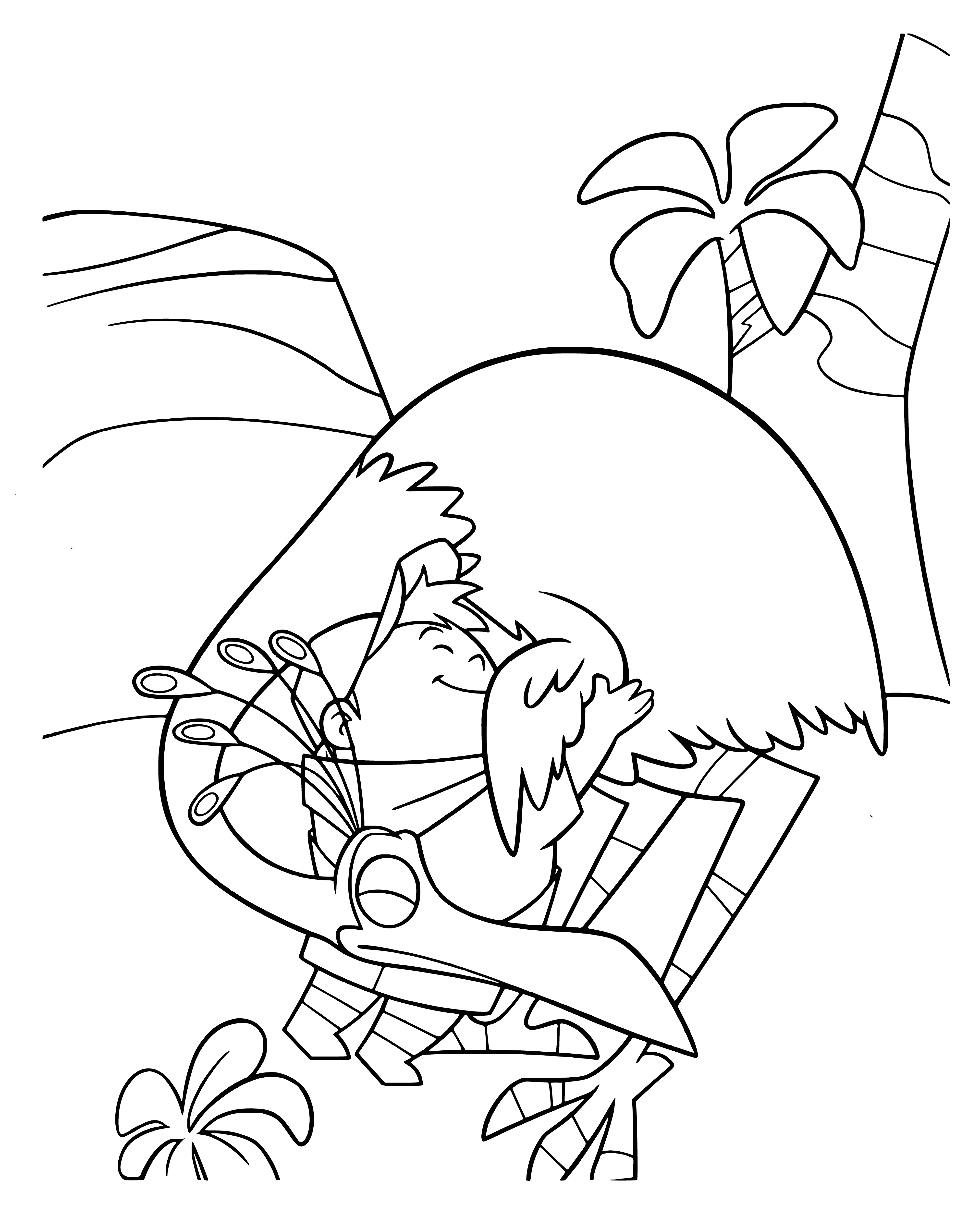 coloring page: Giant bird spreads wings with eyes wide and beak open, tongue out and body brown and white. Word "UP!" under it.
