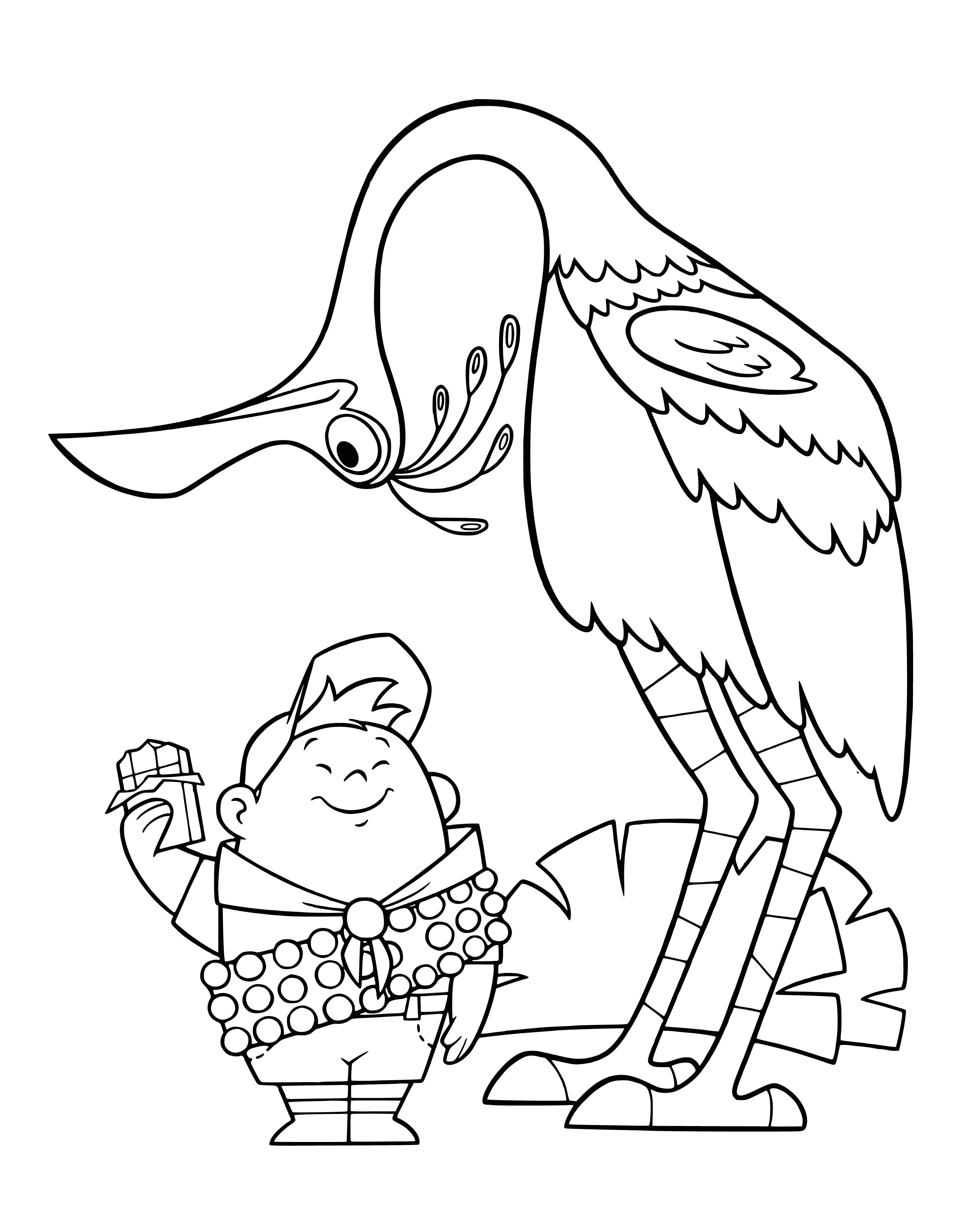 coloring page: A cartoon character named Russell is standing in a puddle of melting chocolate on a block of chocolate. #cartoon #character #chocolate