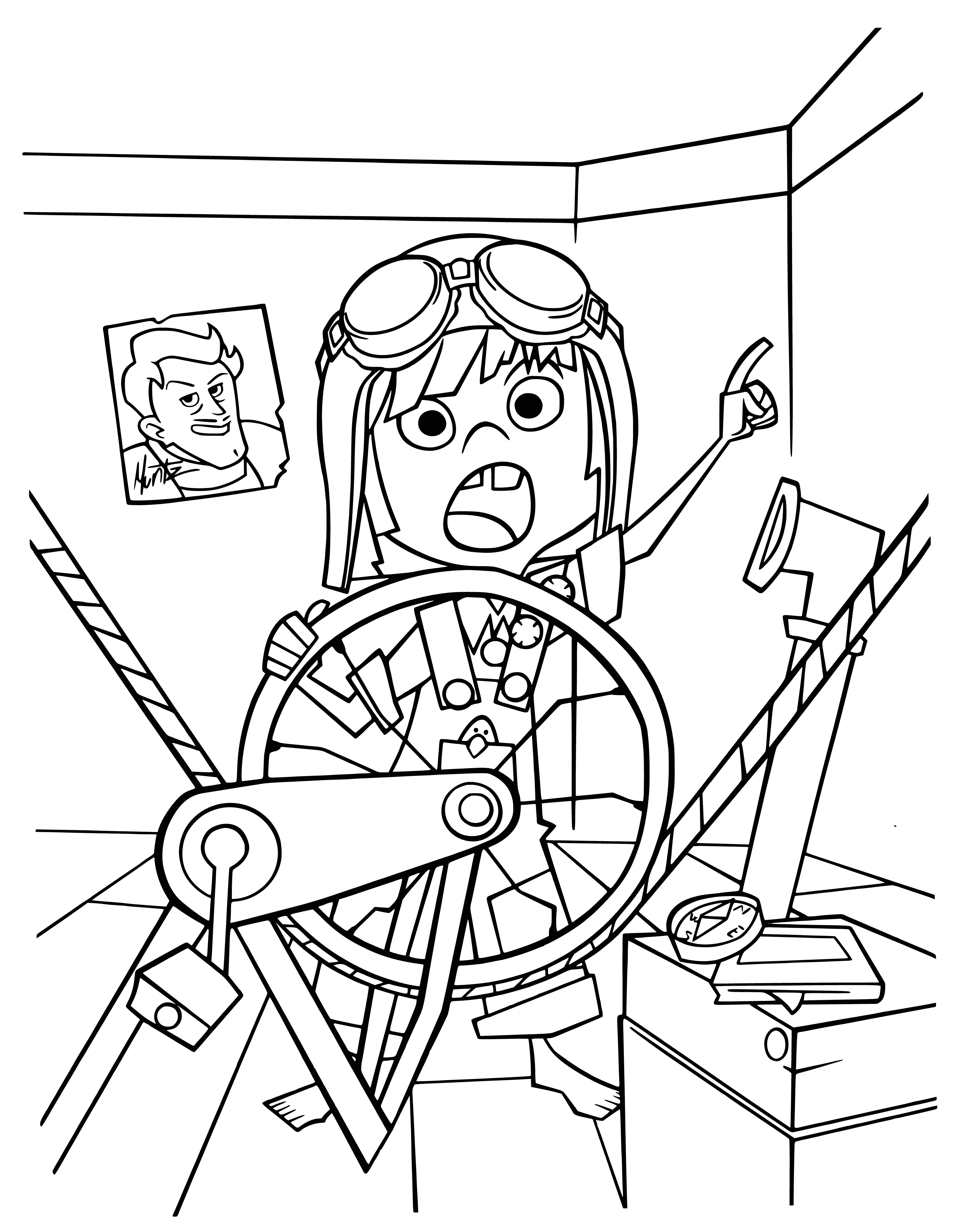 coloring page: Girl plays with ball, throwing and catching it. Wearing dress, bow in her hair, she looks happy.
