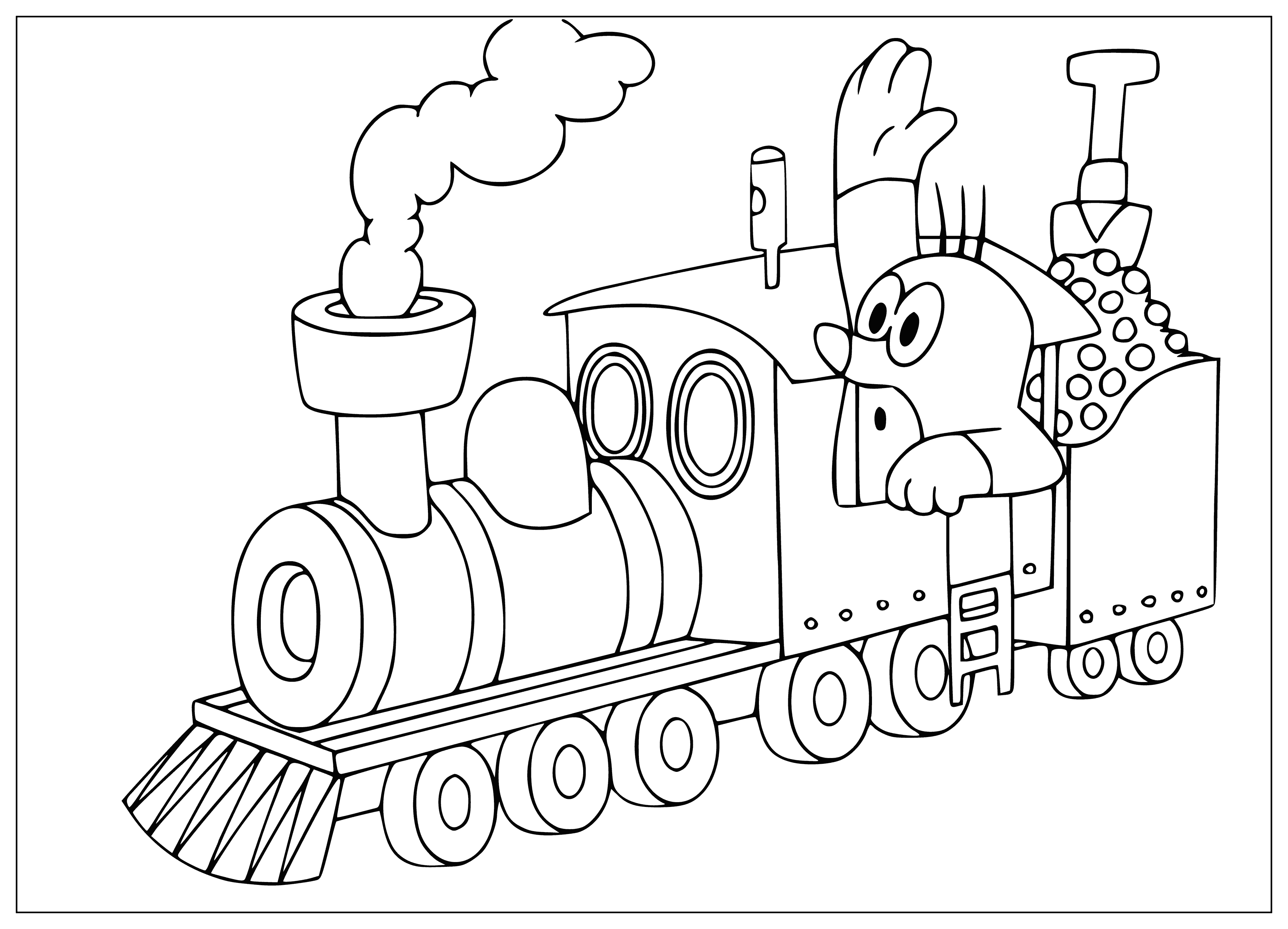 Mole and steam locomotive coloring page
