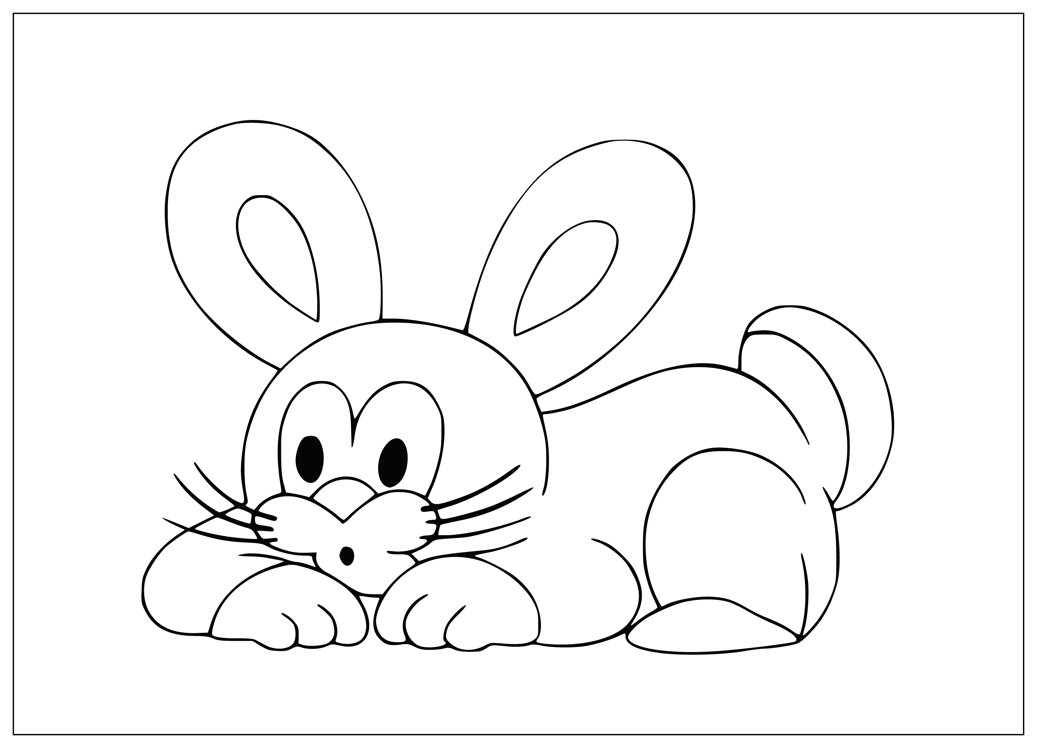 coloring page: Krtek-Rabbit is a cute brown and white rabbit w/long ears, a short tail, black eyes, and a brown nose sitting on hind legs.