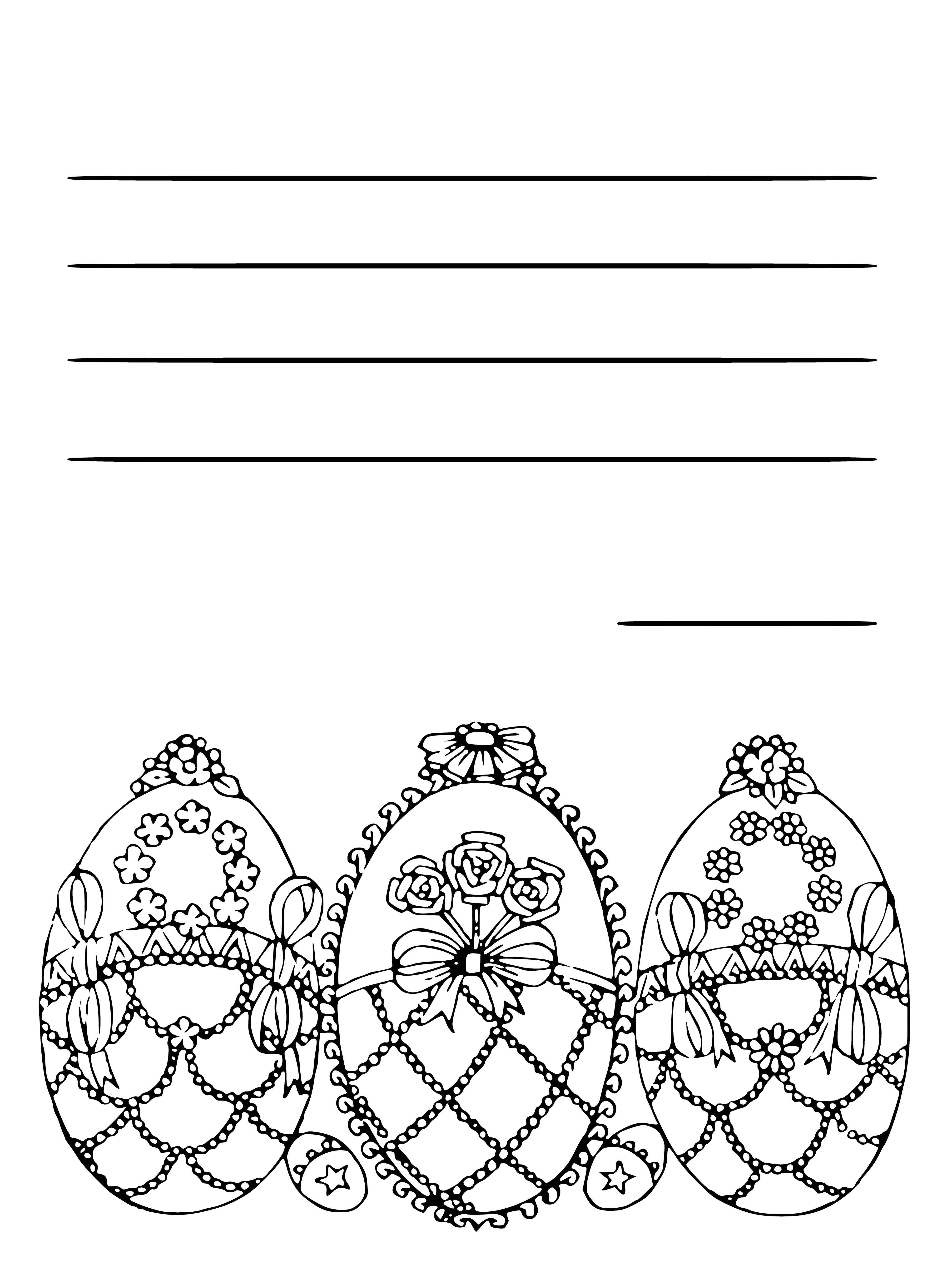 Colorear con huevos de Pascua y líneas vacías para inscripciones