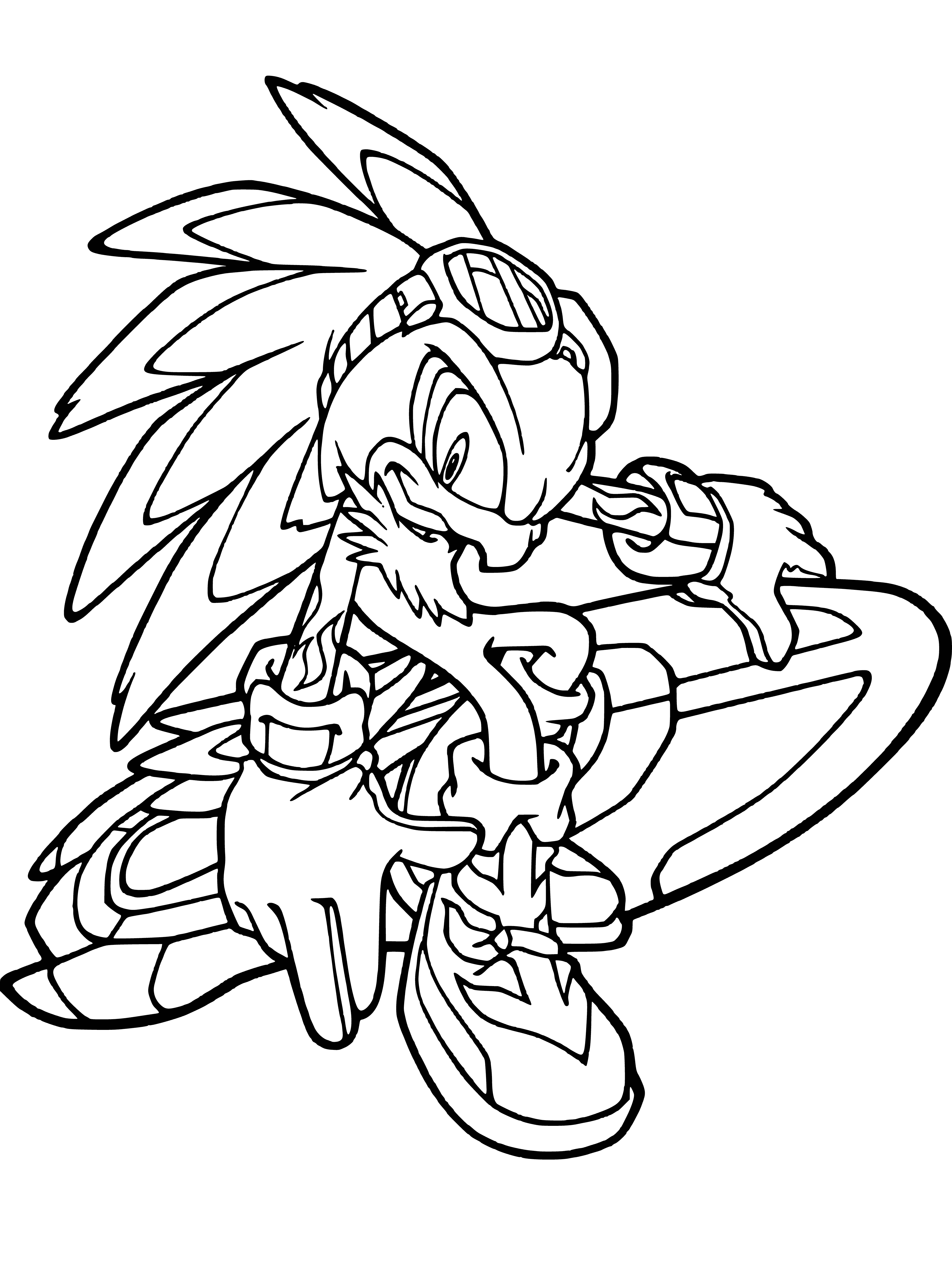 coloring page: Sonic stands atop the checkered-winged "Jet Hawk" airplane, arms crossed.