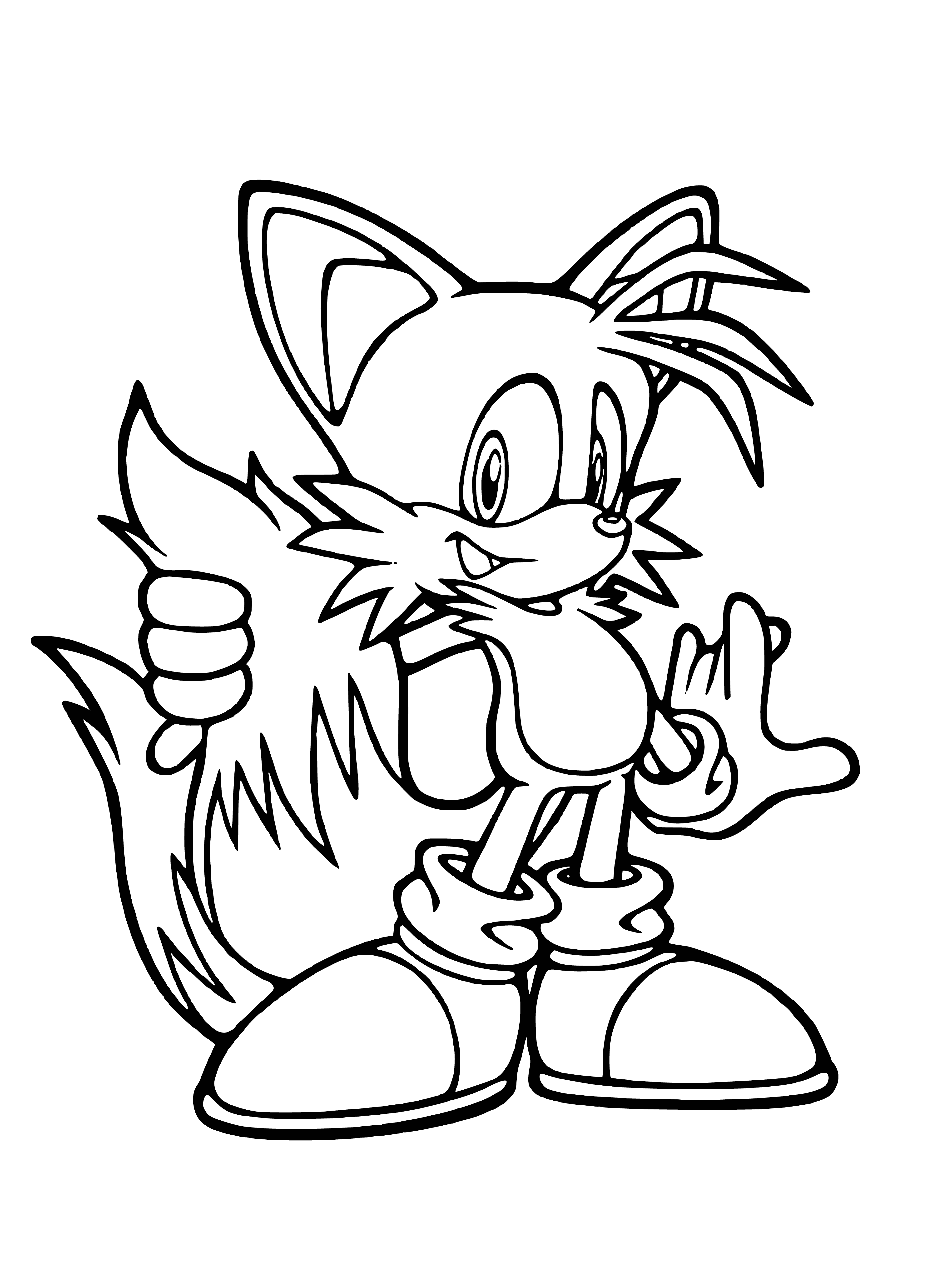 coloring page: Sonic & boy smile as they stand together, a blue hedgehog & a kid with brown hair.