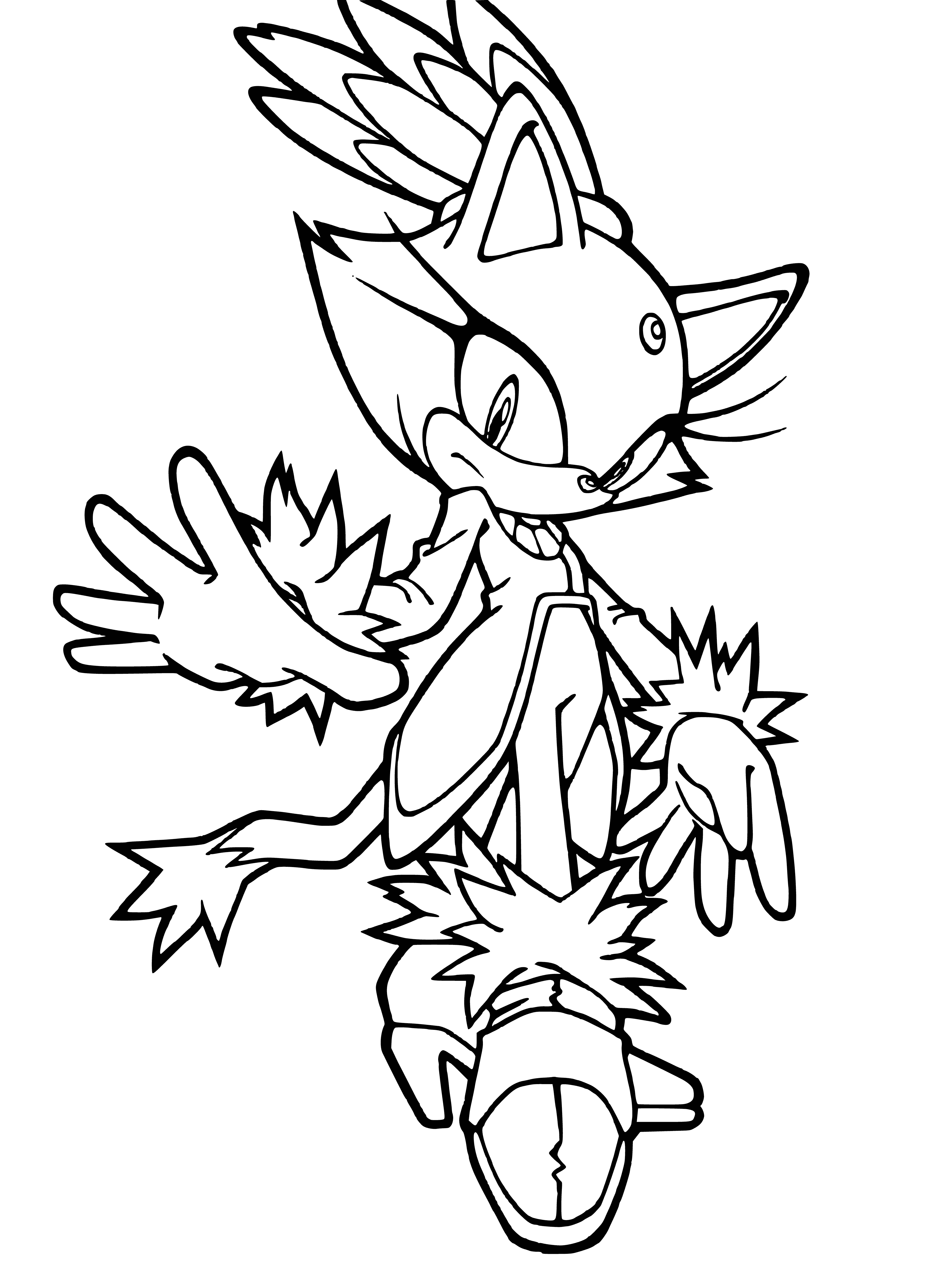 coloring page: A blue hedgehog with red shoes stands, spikes out, in a running pose on a white background.