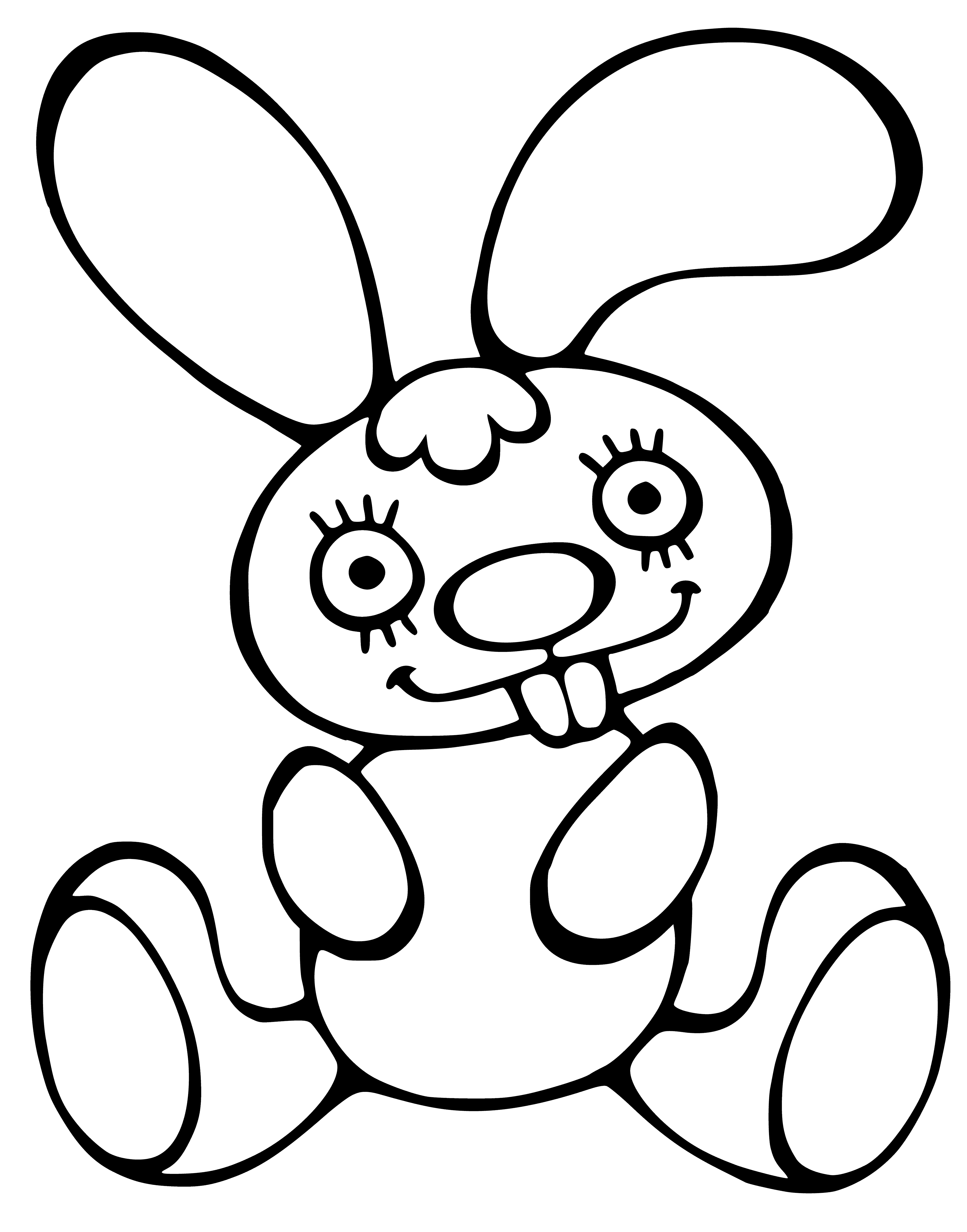 coloring page: A brown & white bunny stands on its hind legs, with paws in the air & a brown nose & eyes. #ColoringPage