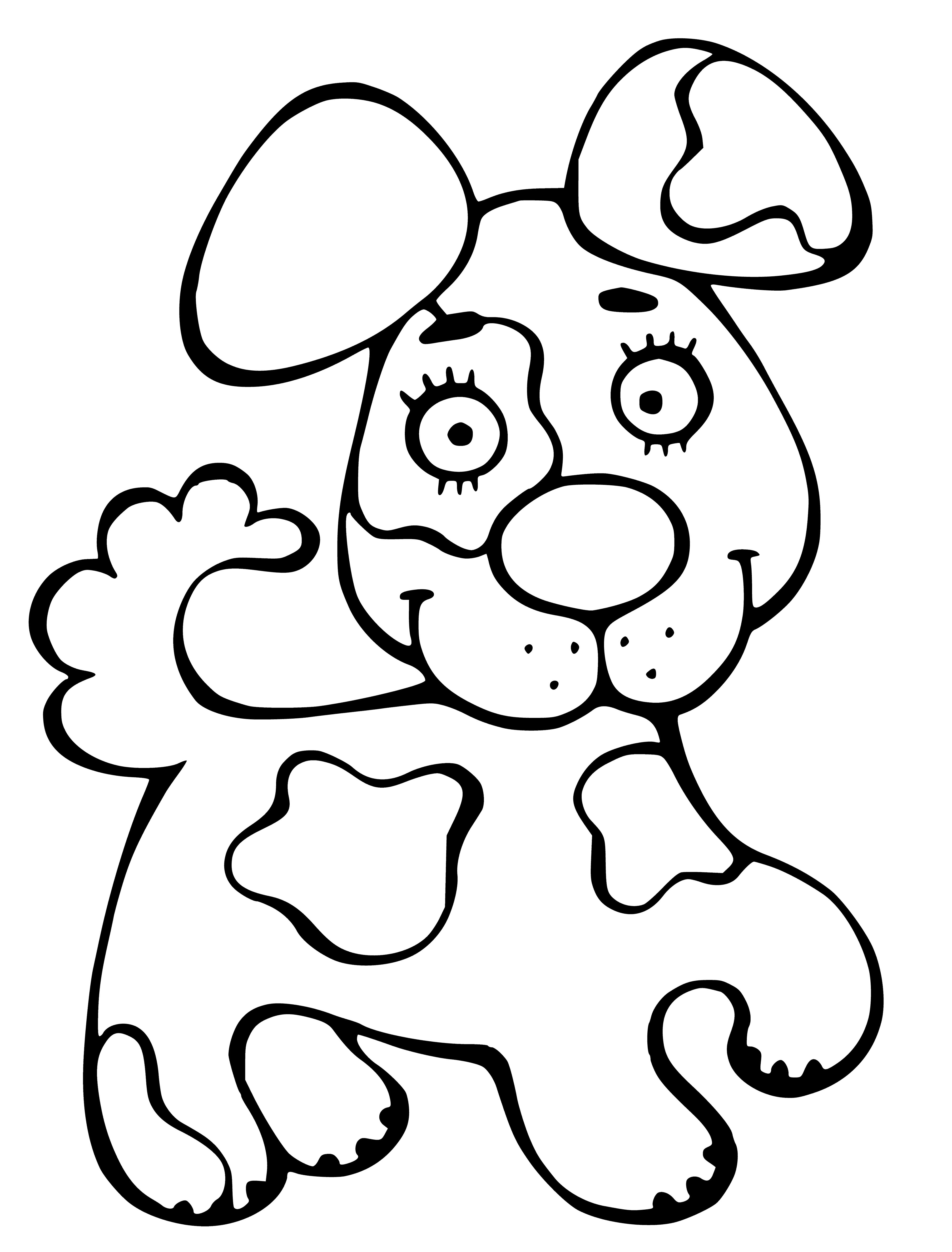 coloring page: A dog is a four-legged, furry friend who loves to play and has floppy ears and a tail.