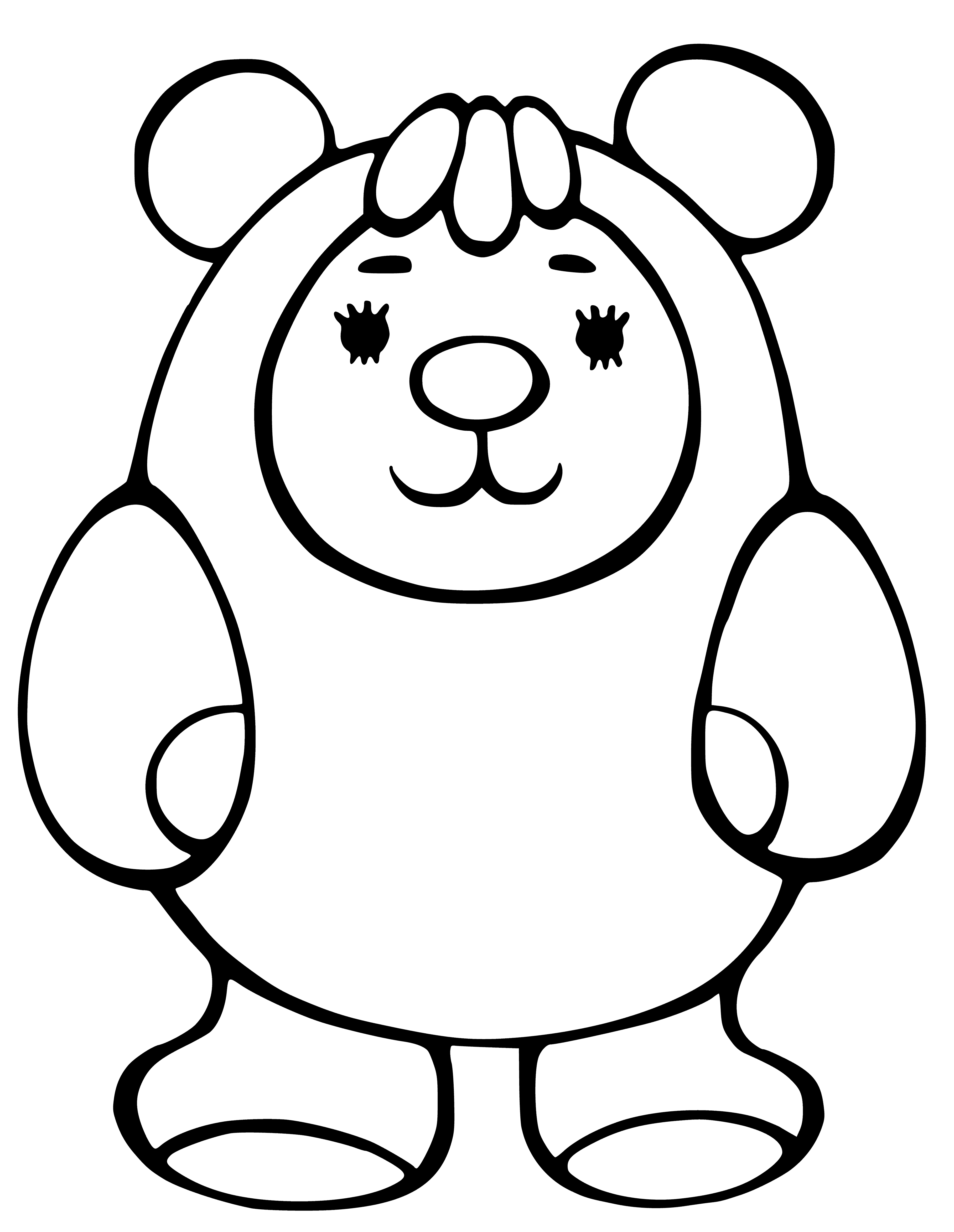 coloring page: Large mammal w/ 4 furry legs, black fur, long snout, standing on hind legs, open mouth, tongue out & sharp claws.