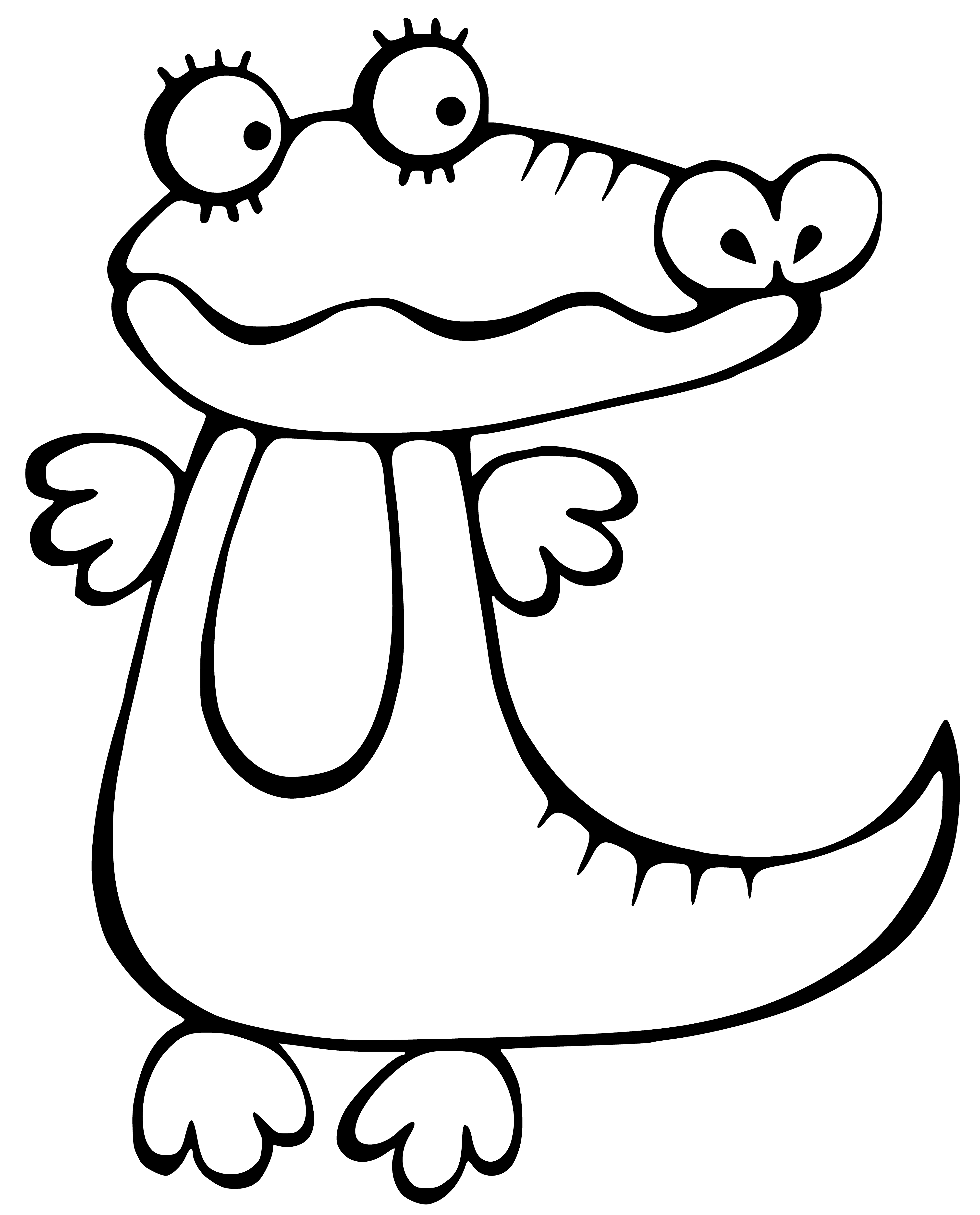 coloring page: Large reptile sun basking in jungle river; long, scaly body; triangular head, large teeth; green skin with black spots.