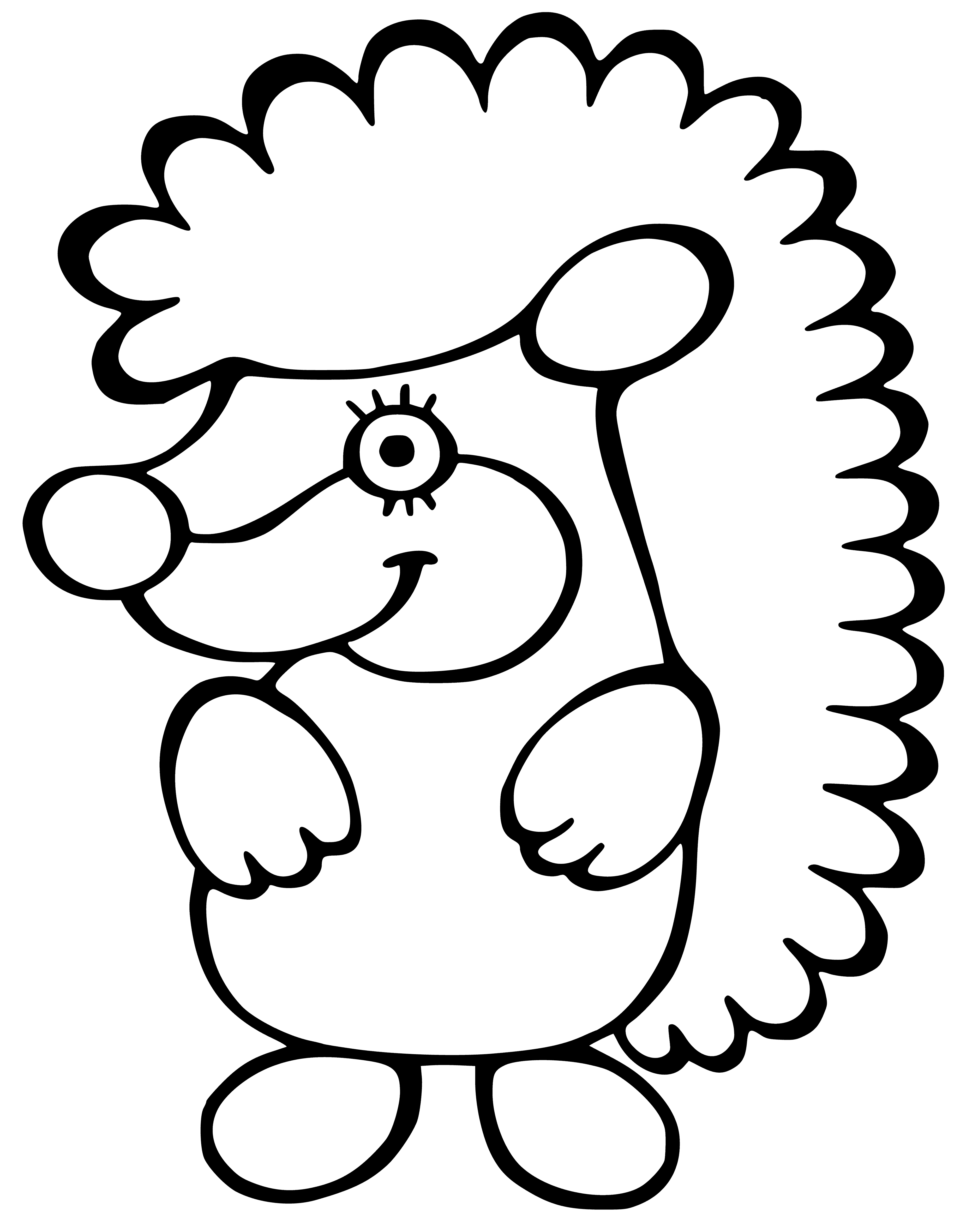 coloring page: A small spiny mammal, the hedgehog has a brown back and white belly, and sharp spines. #hedgehog