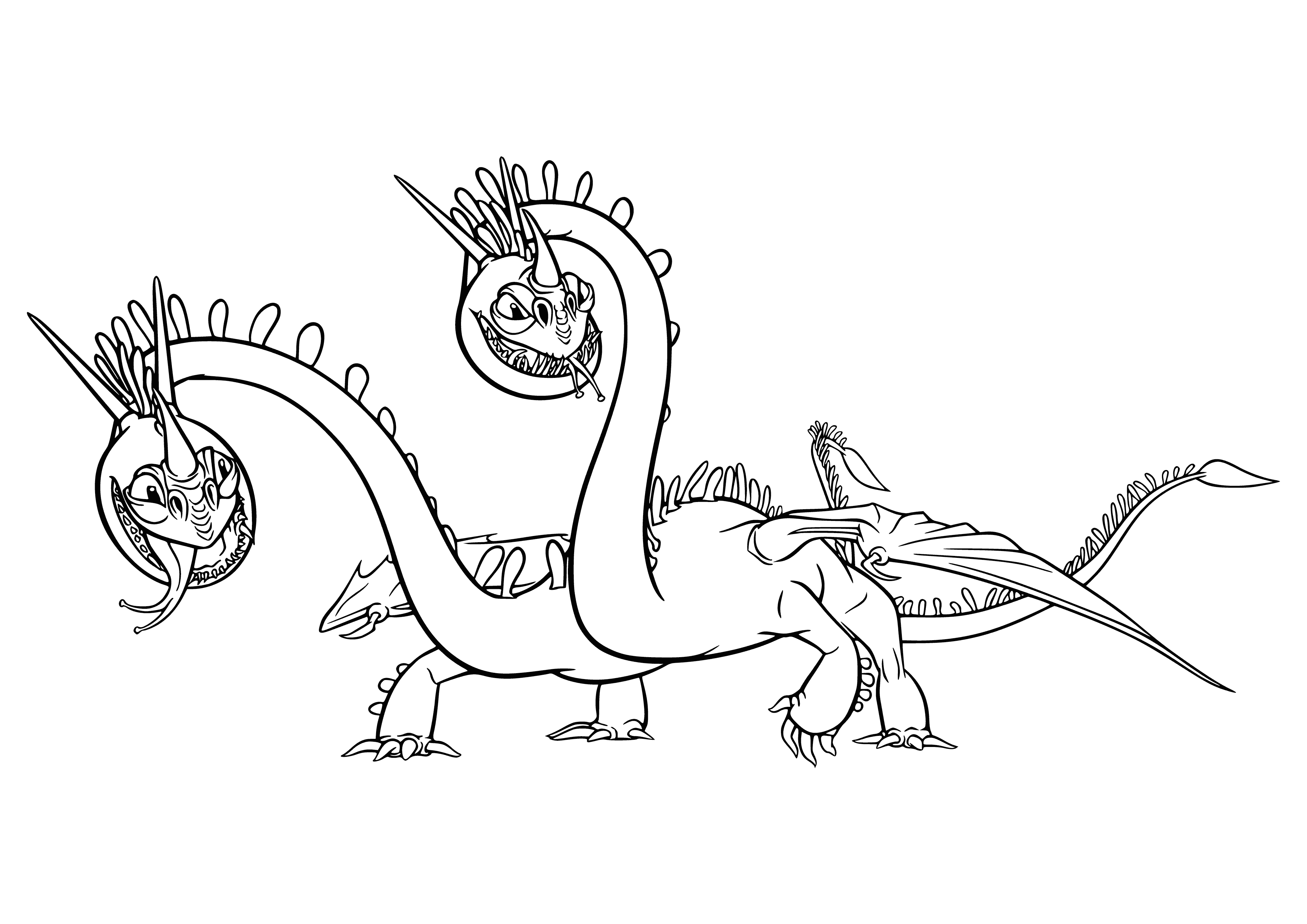 coloring page: Four mini dragons biting each other with claws out; the Dragon Pinchheads from How to Train Your Dragon.