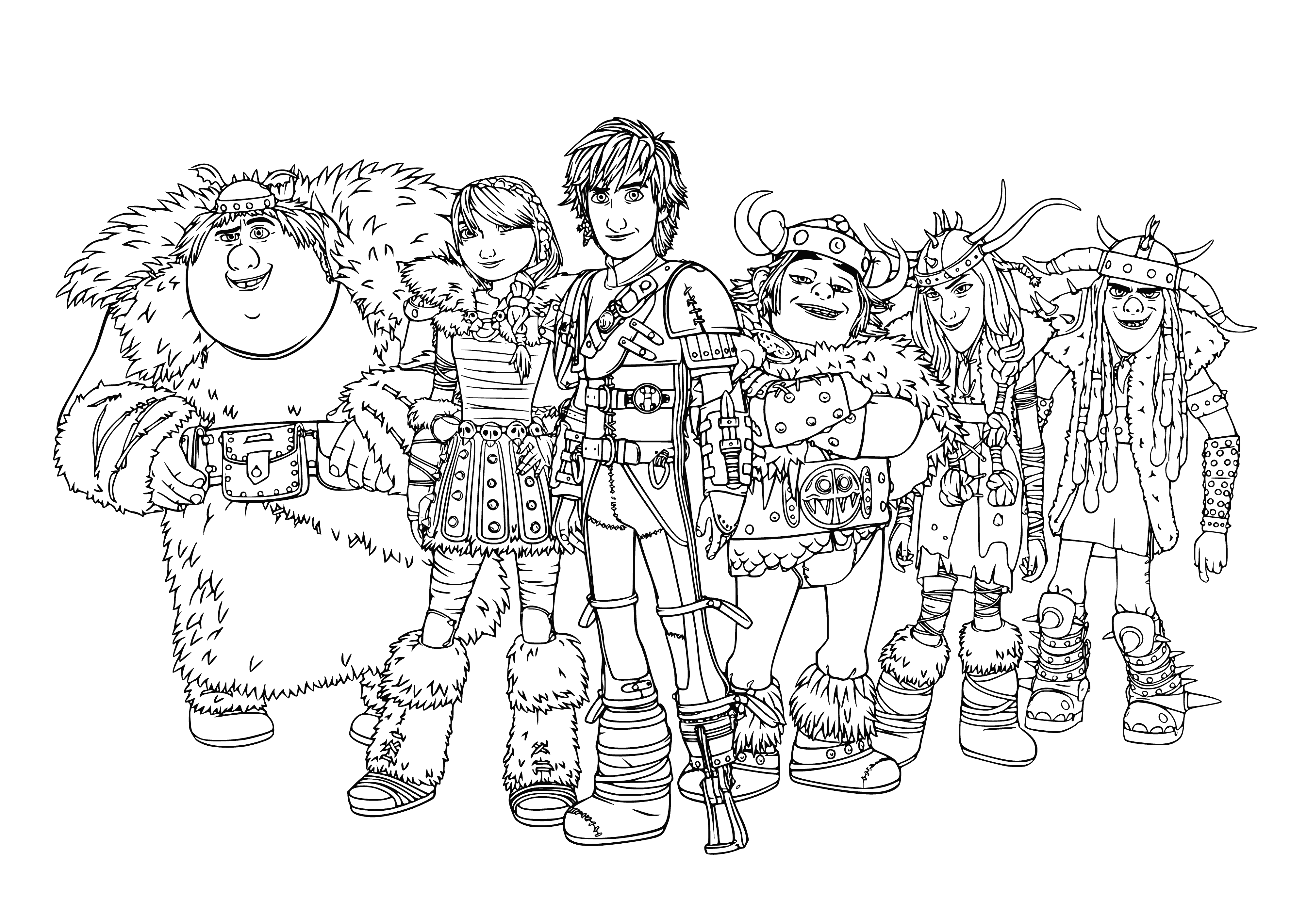 coloring page: Dragon Riders led by Hiccup tame dragons to protect their village & help with tasks too difficult or dangerous for humans.