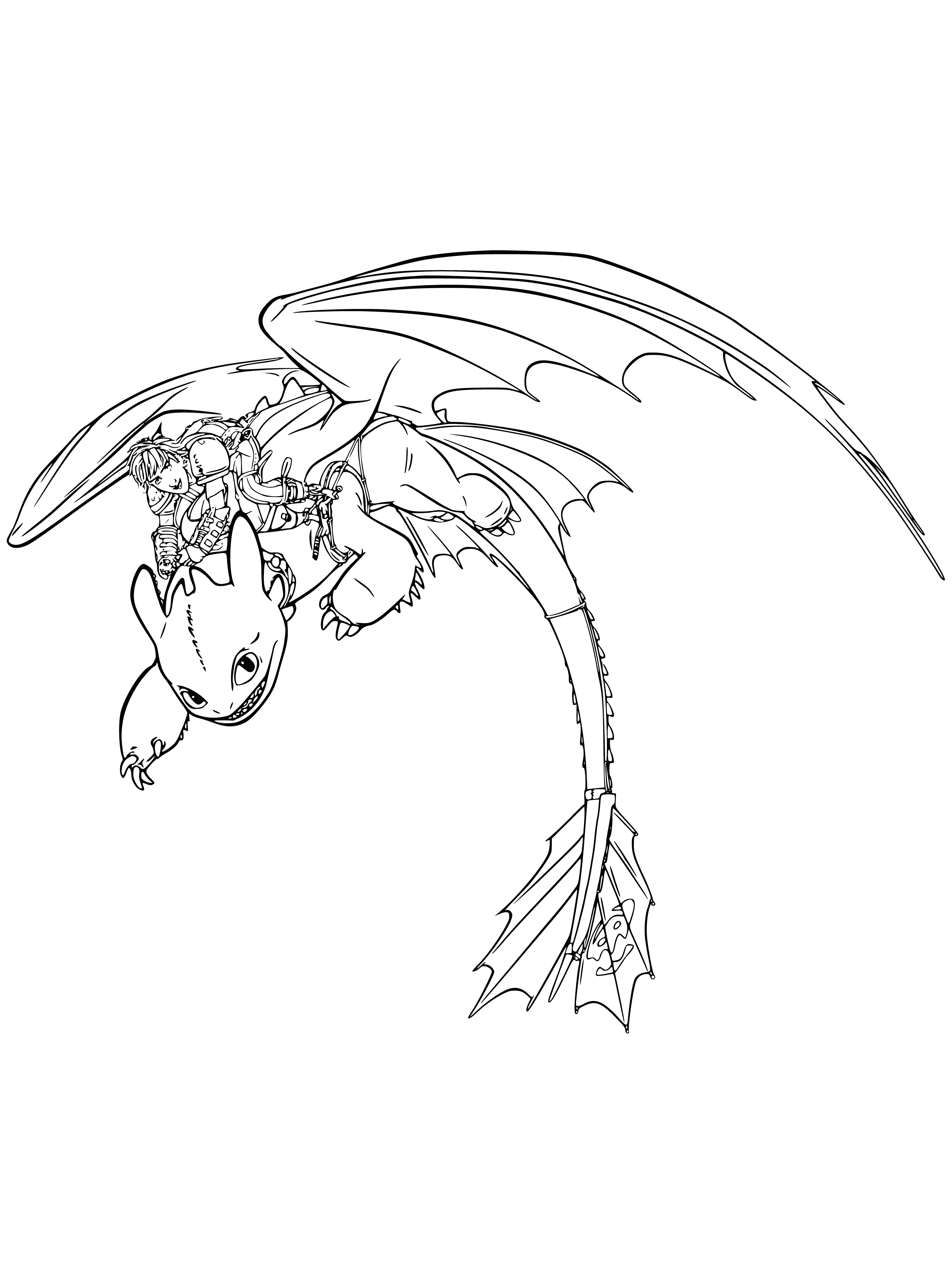 coloring page: Two dragons rest, the blue with stripes & the purple with spots. The blue dragon lazily watches the sleeping one, snoring contentedly.