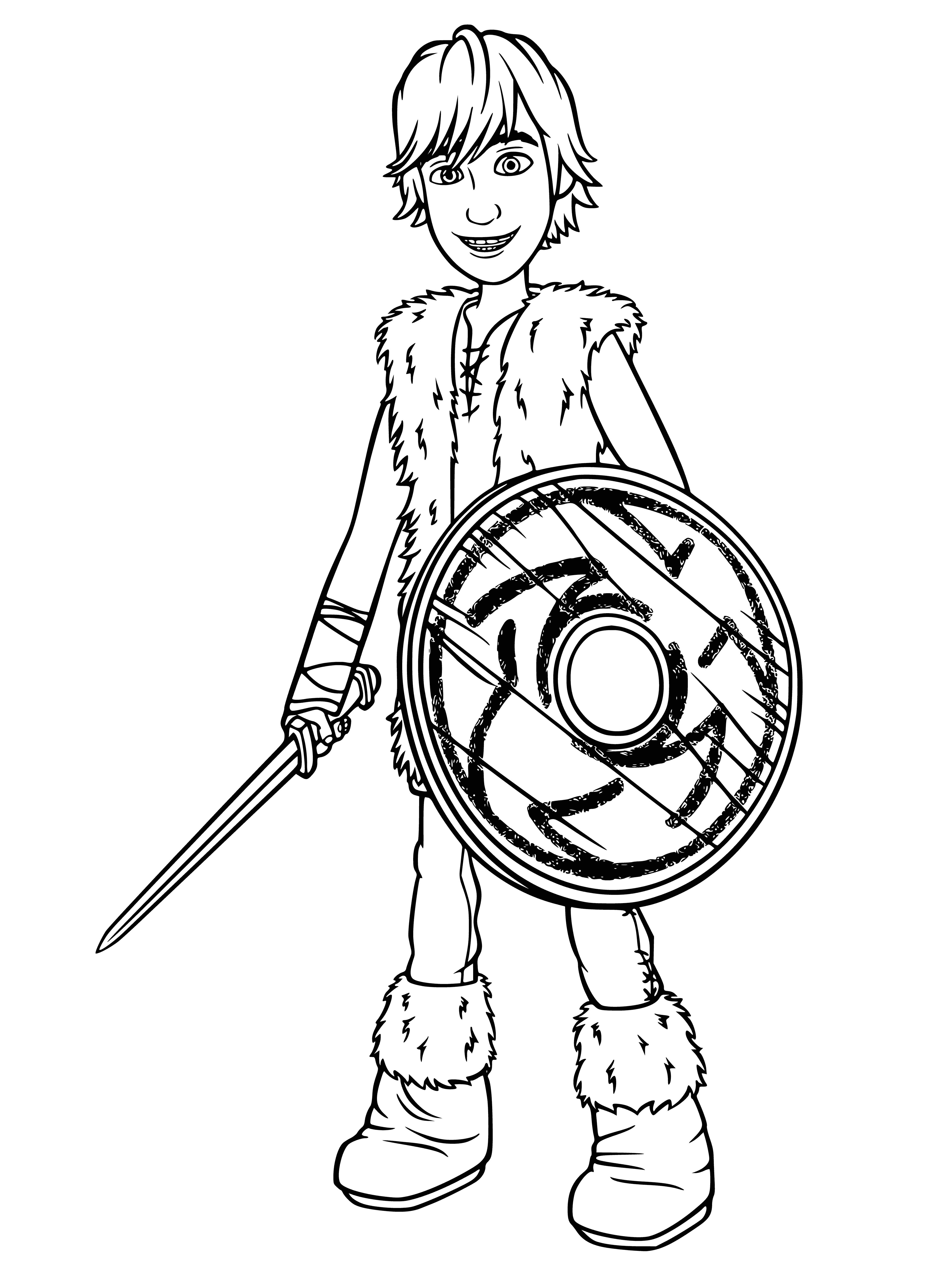 coloring page: Hiccup stands, sword and dragon-friend in hand, ready for adventure! #HowToTrainYourDragon