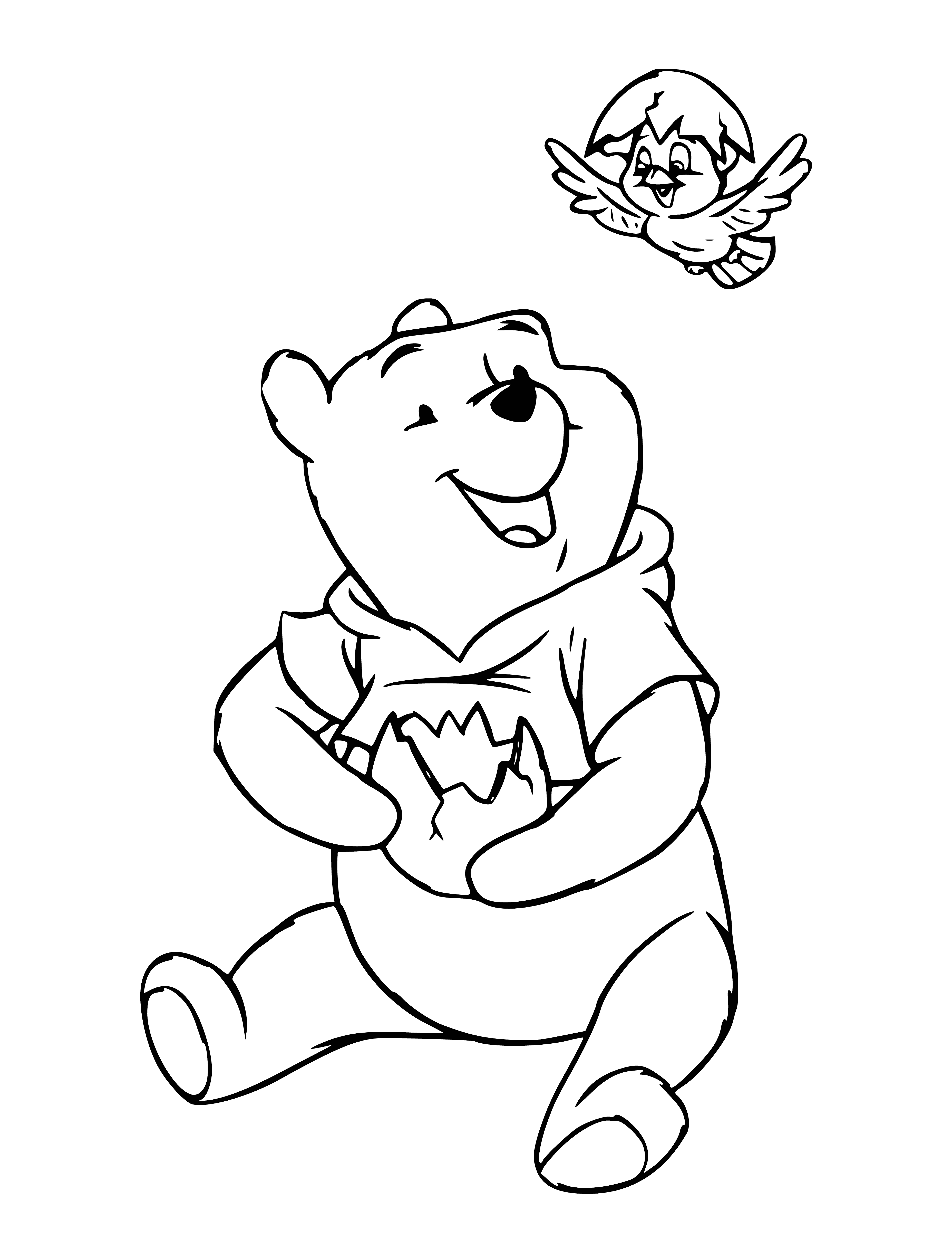 coloring page: White rabbit and chicks holding Easter egg in yellow and blue medallion, surrounded by white chicks. Words "Disney Easter" at bottom. #Coloring