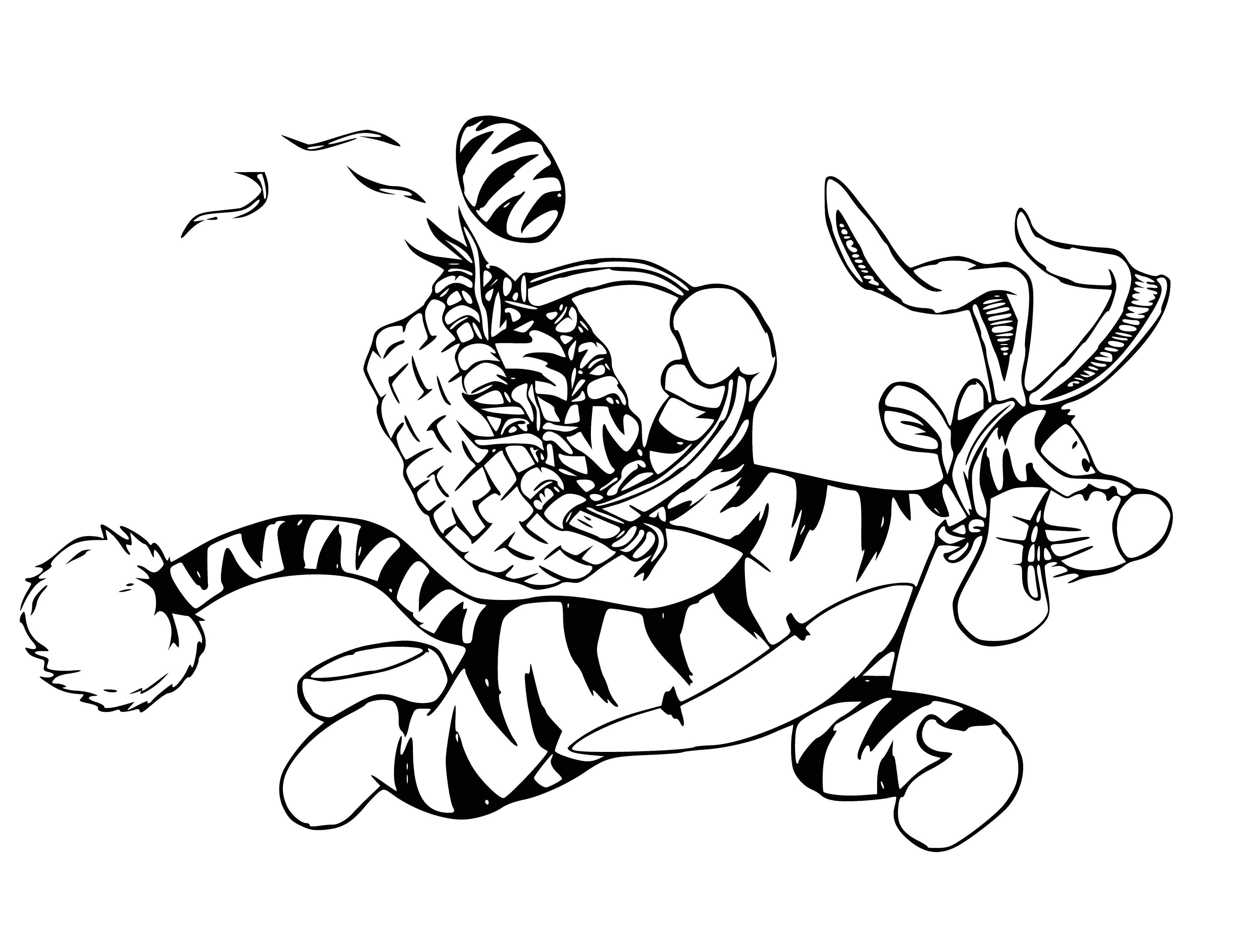 coloring page: Tiger stands in front of yellow Easter egg wearing blue collar and yellow bow tie. #ColoringPage