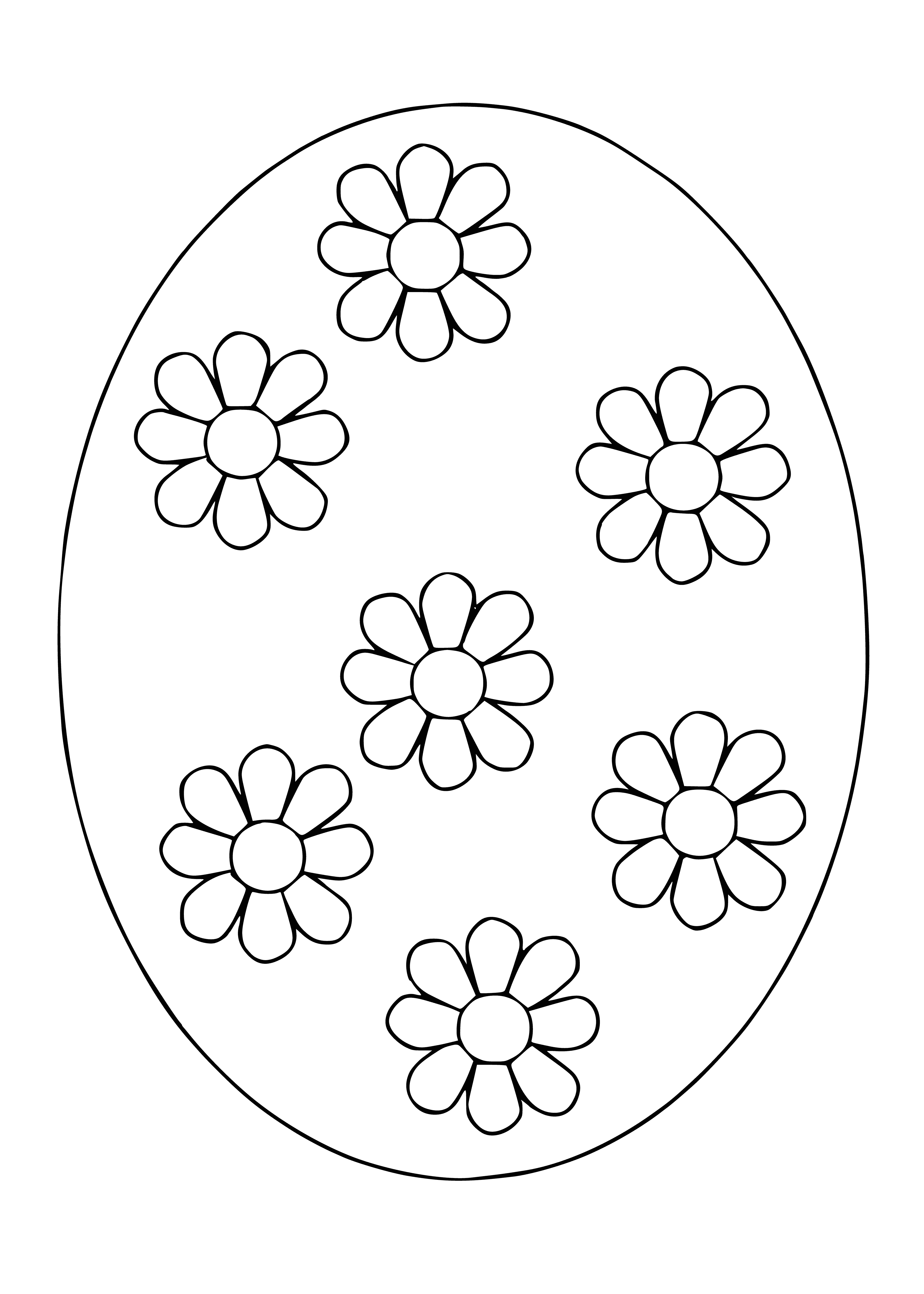 coloring page: Four Easter eggs, two with chicks, one hugged by a bunny.