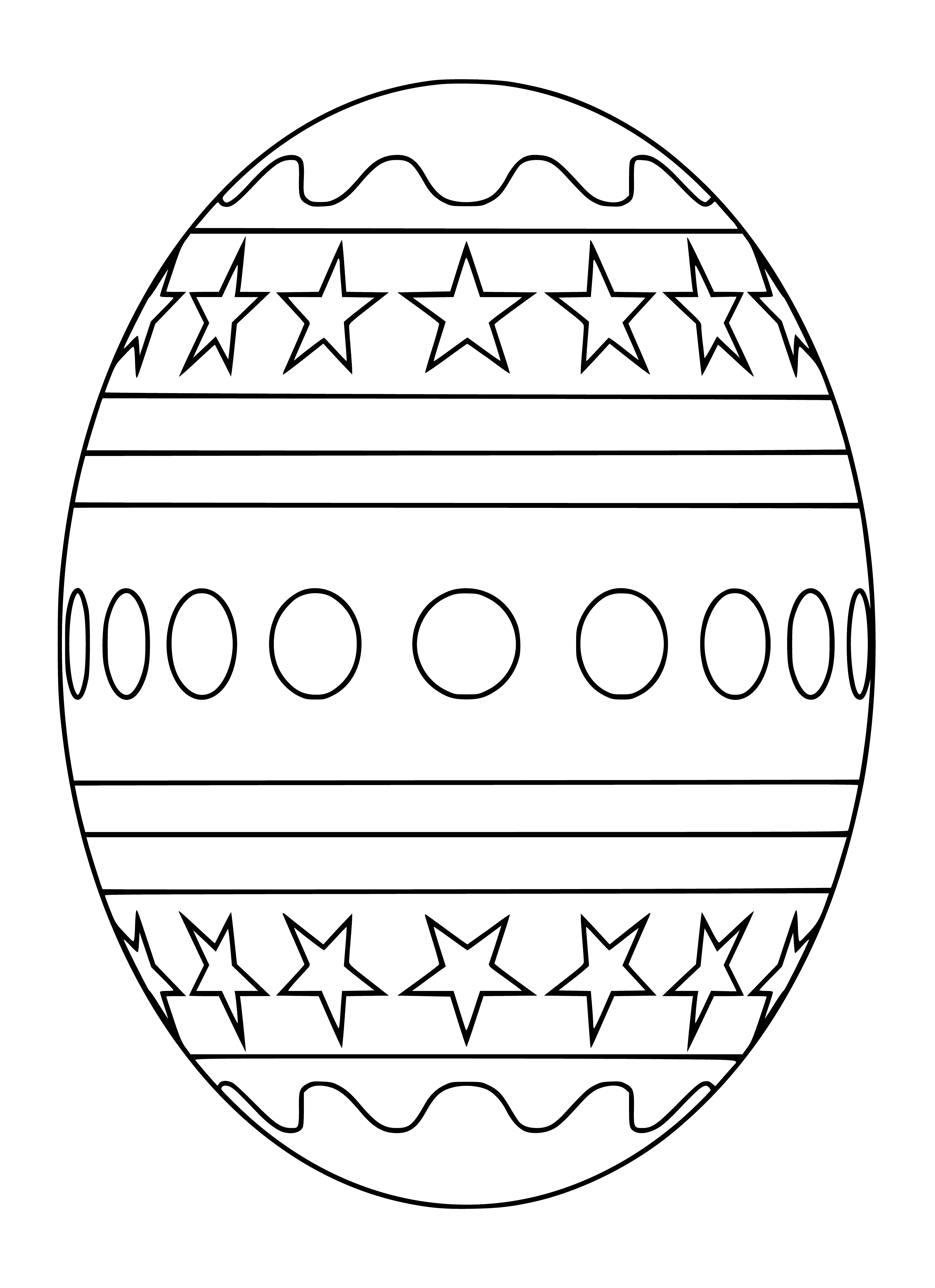 coloring page: Basket of 7 Easter eggs: 6 brown, 1 white, all with unique designs. #Easter