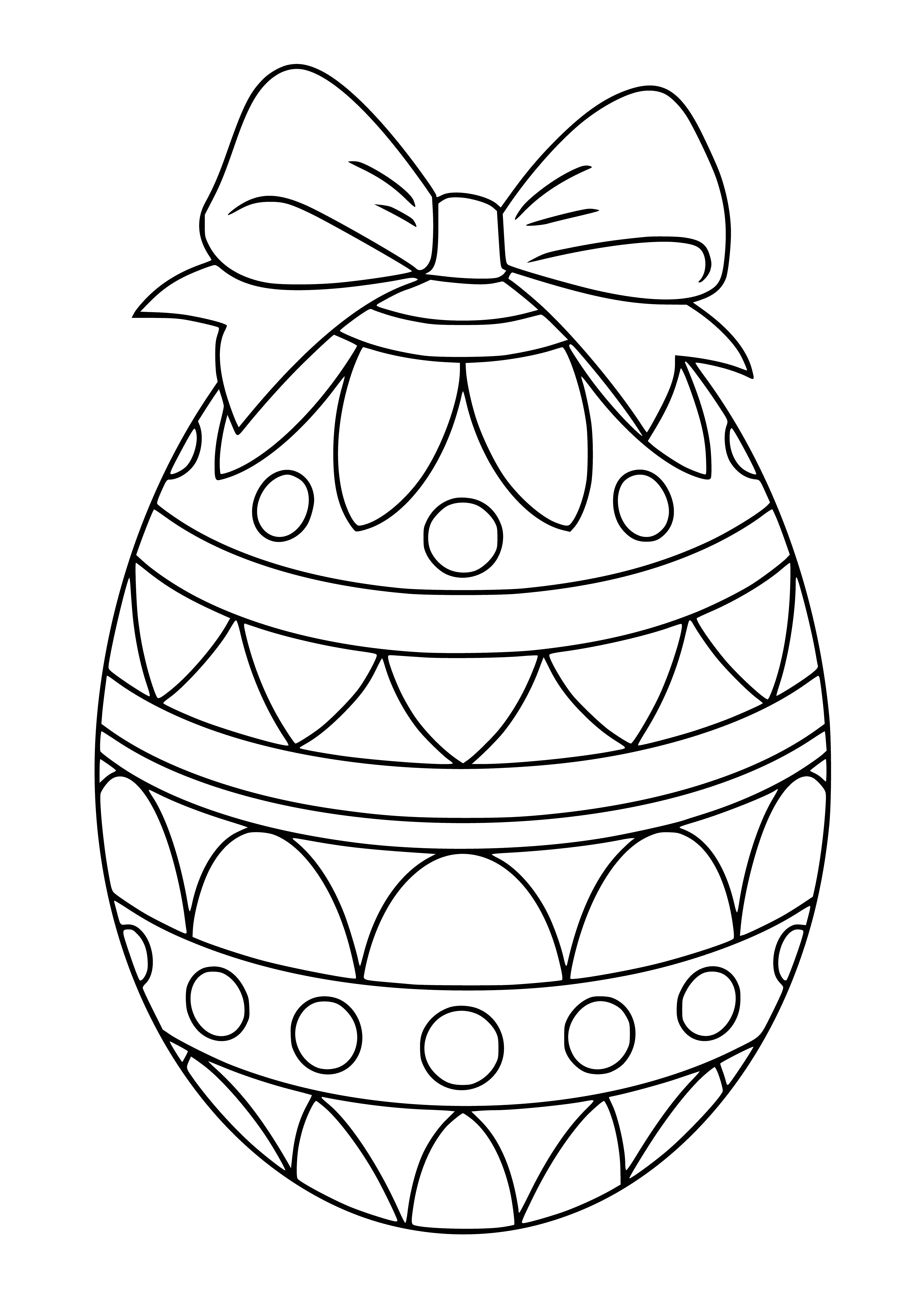 coloring page: Brown easter egg with yellow/green bow—an egg-cellent way to celebrate the season!