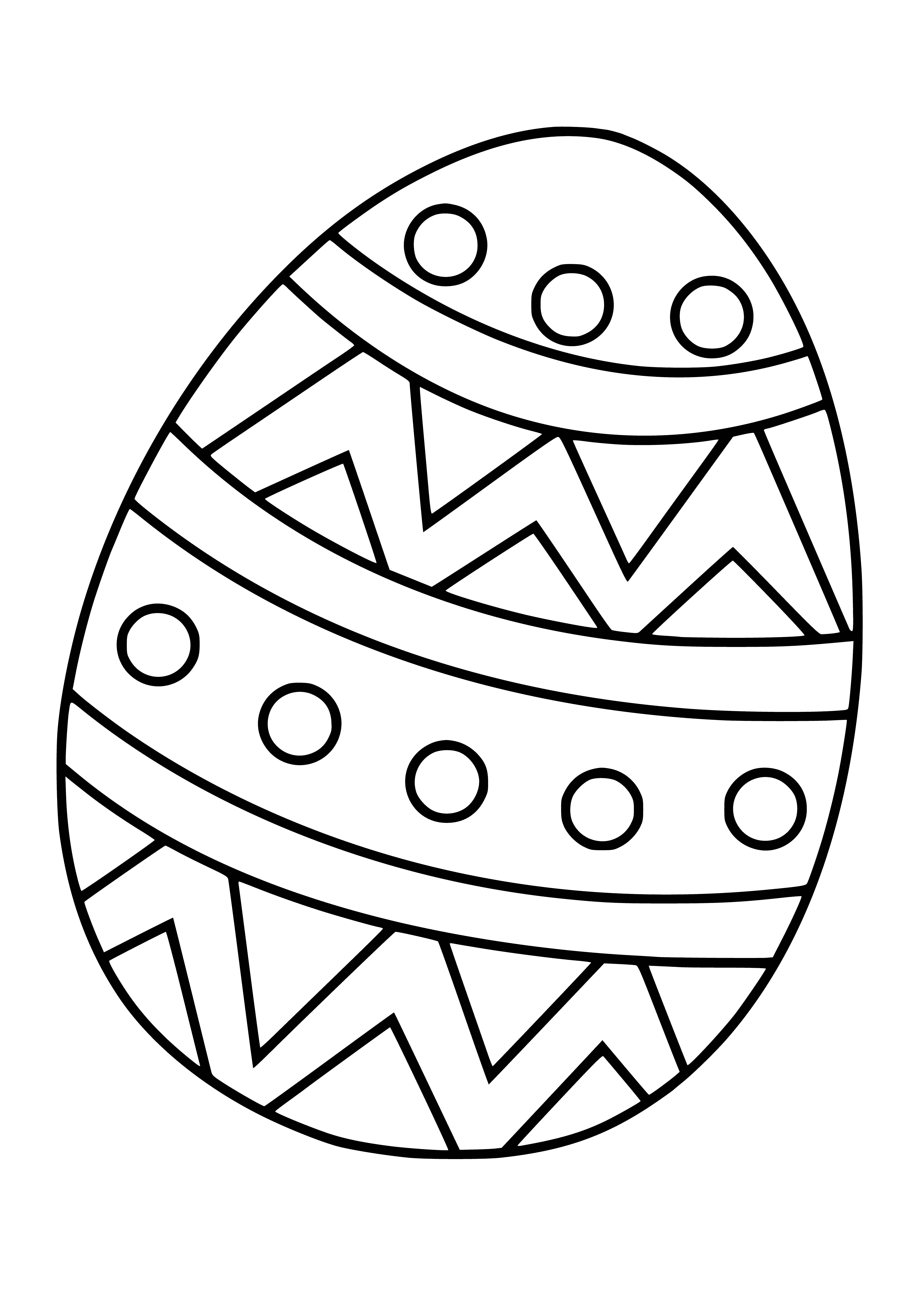 coloring page: A basket with three polka dot eggs, a white bunny with a blue bow tie. #easter