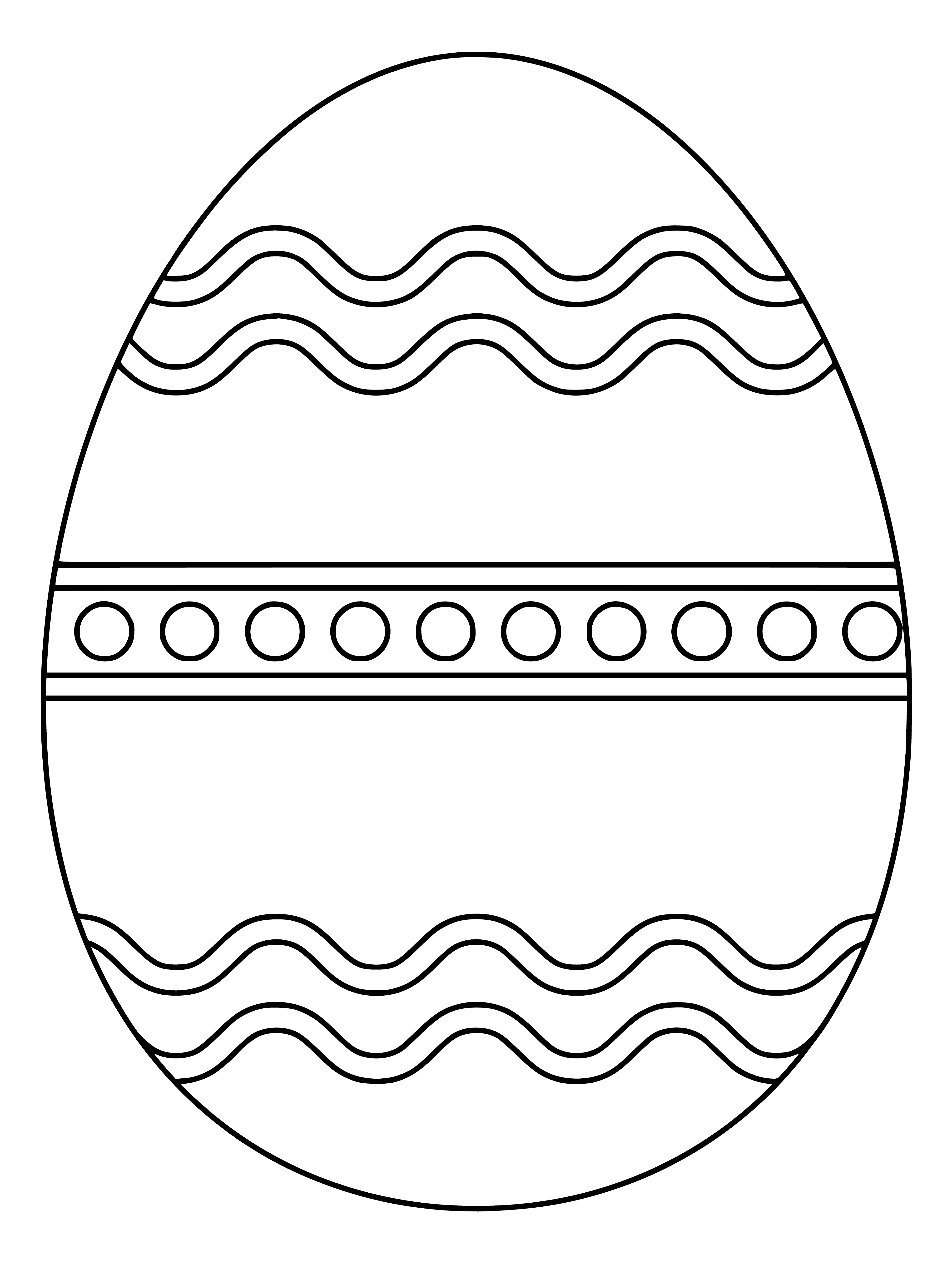 coloring page: -> Two decorated Easter Eggs: one yellow with green stripes, one purple with yellow spots, both have white designs.