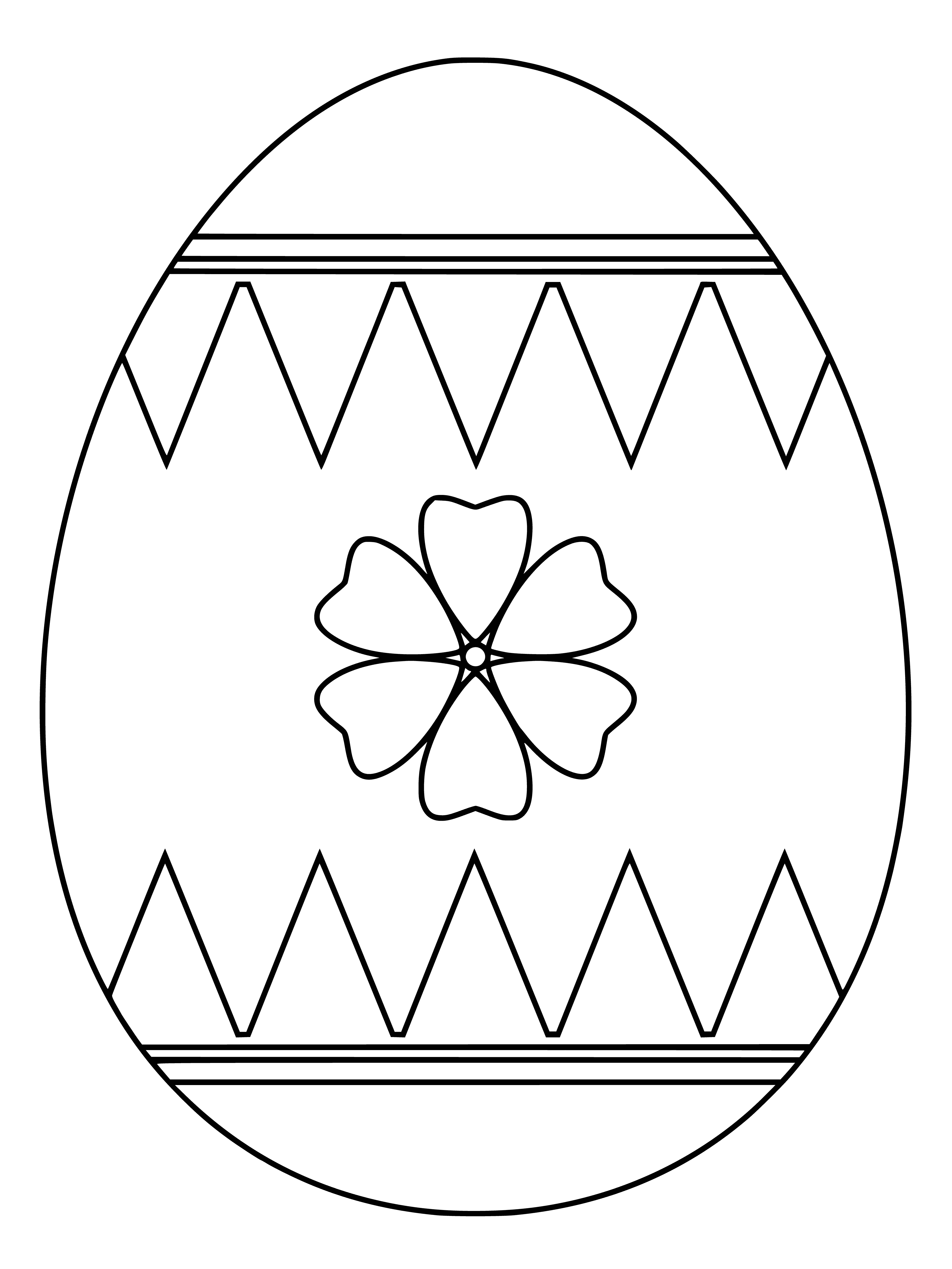coloring page: Four colorful Easter eggs in a row, each with a white line around its middle.