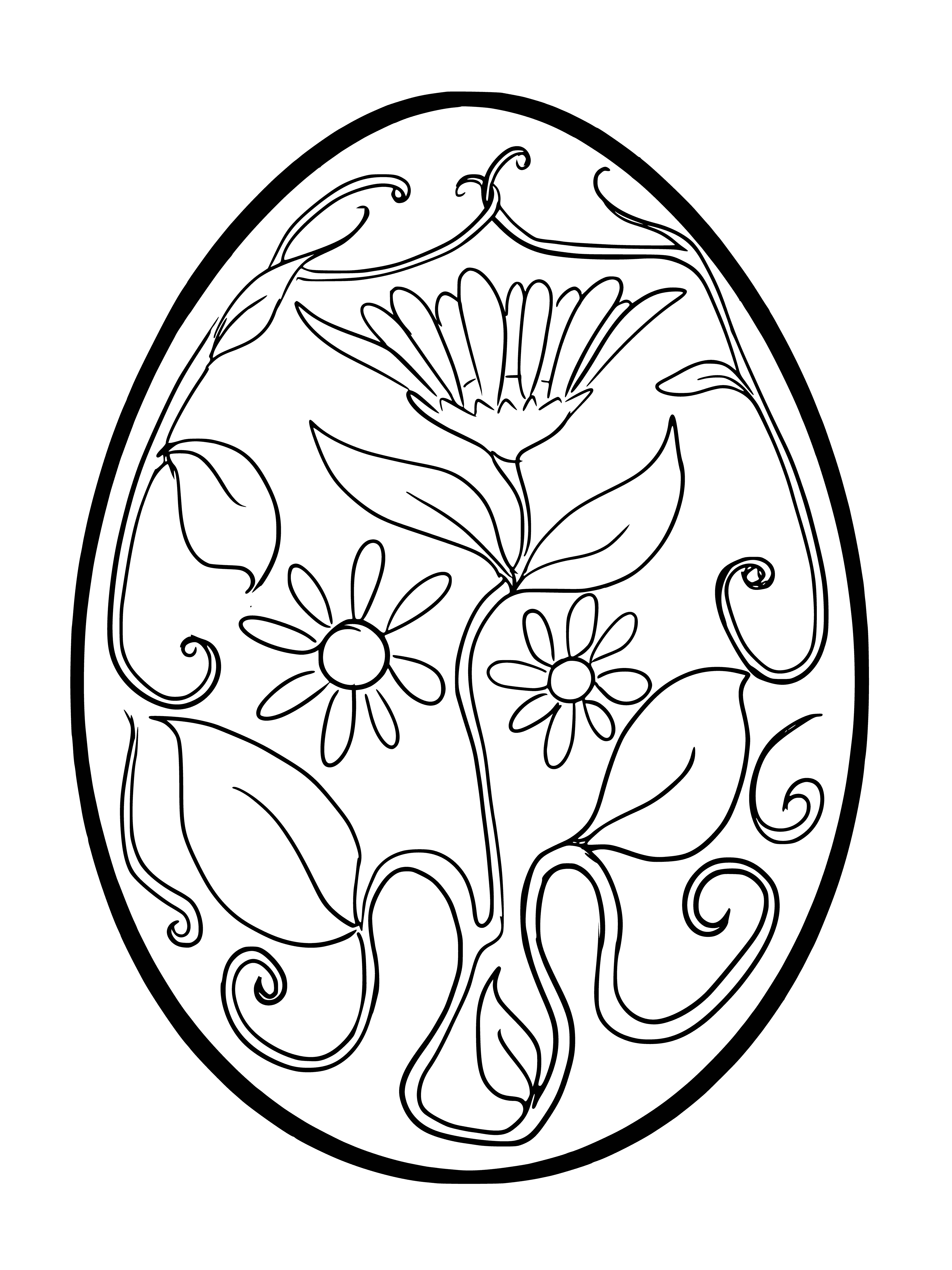 coloring page: 3 Easter eggs of diff. sizes - 2 brown & 1 white - next to each other on the grass.