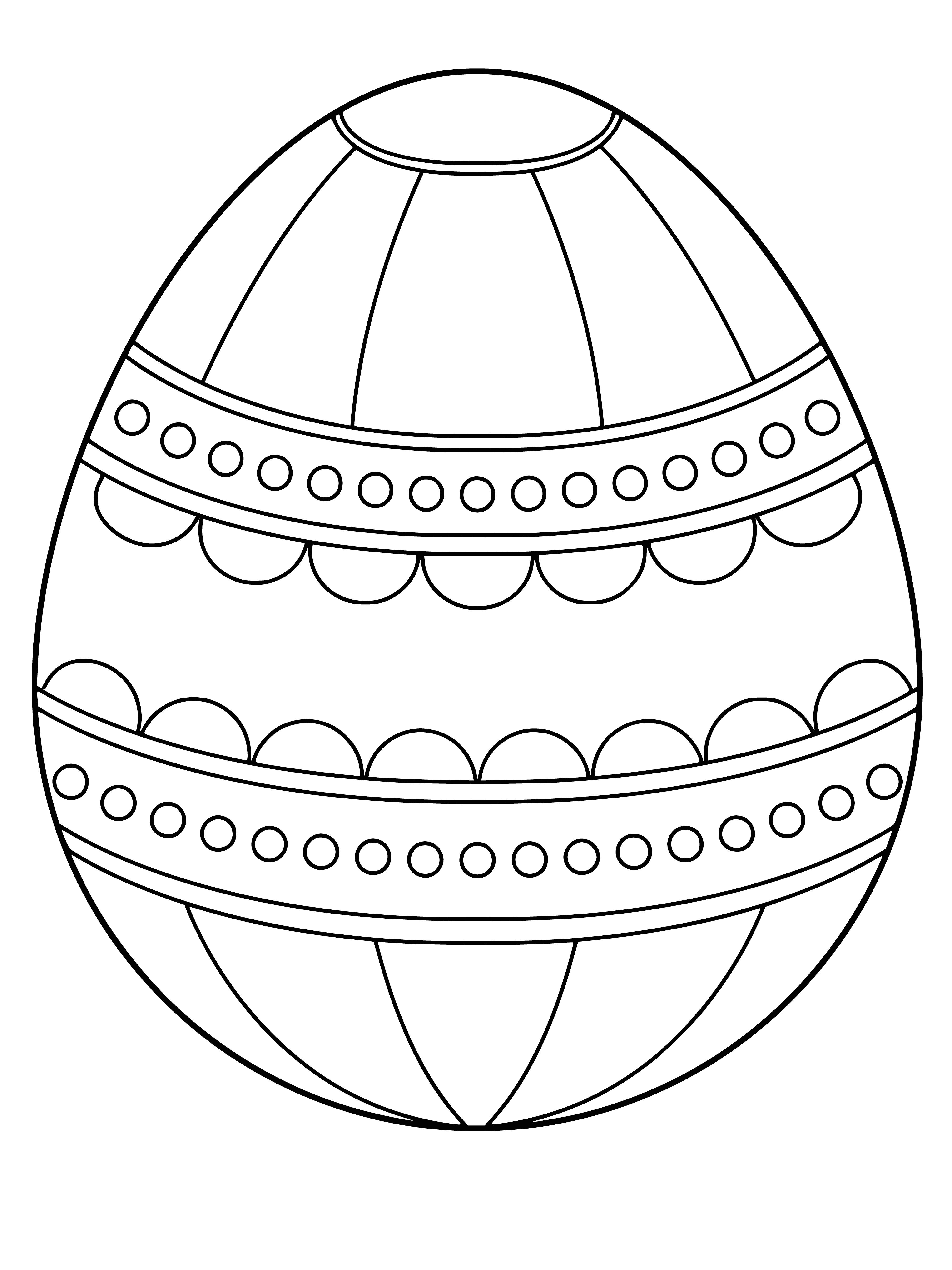 coloring page: Three Easter eggs nestled in green grass, one cracked open with a yellow yolk inside.