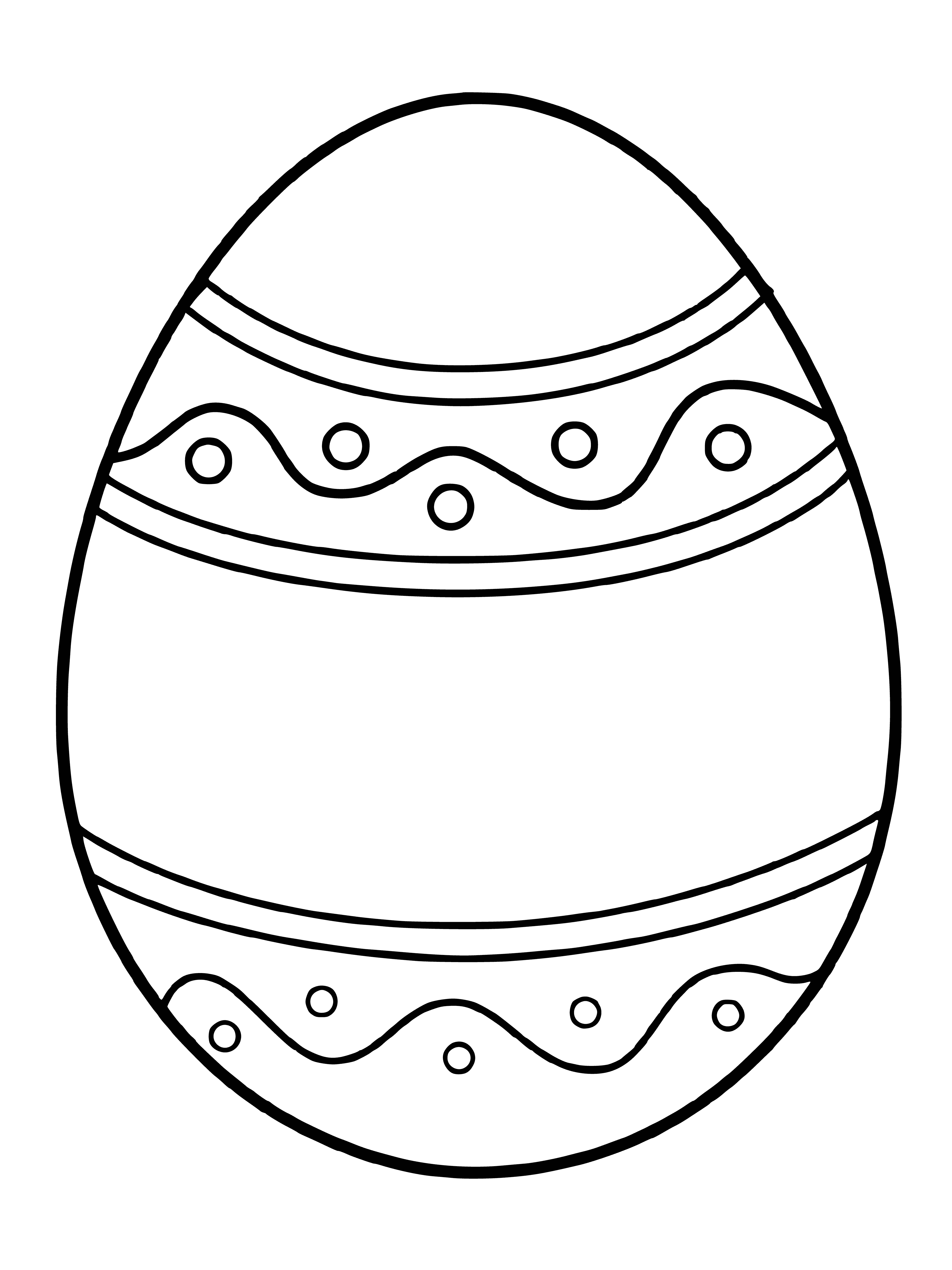 coloring page: Pretty eggs in a basket; decorated with bunnies, chicks, flowers, stripes & polka dots!