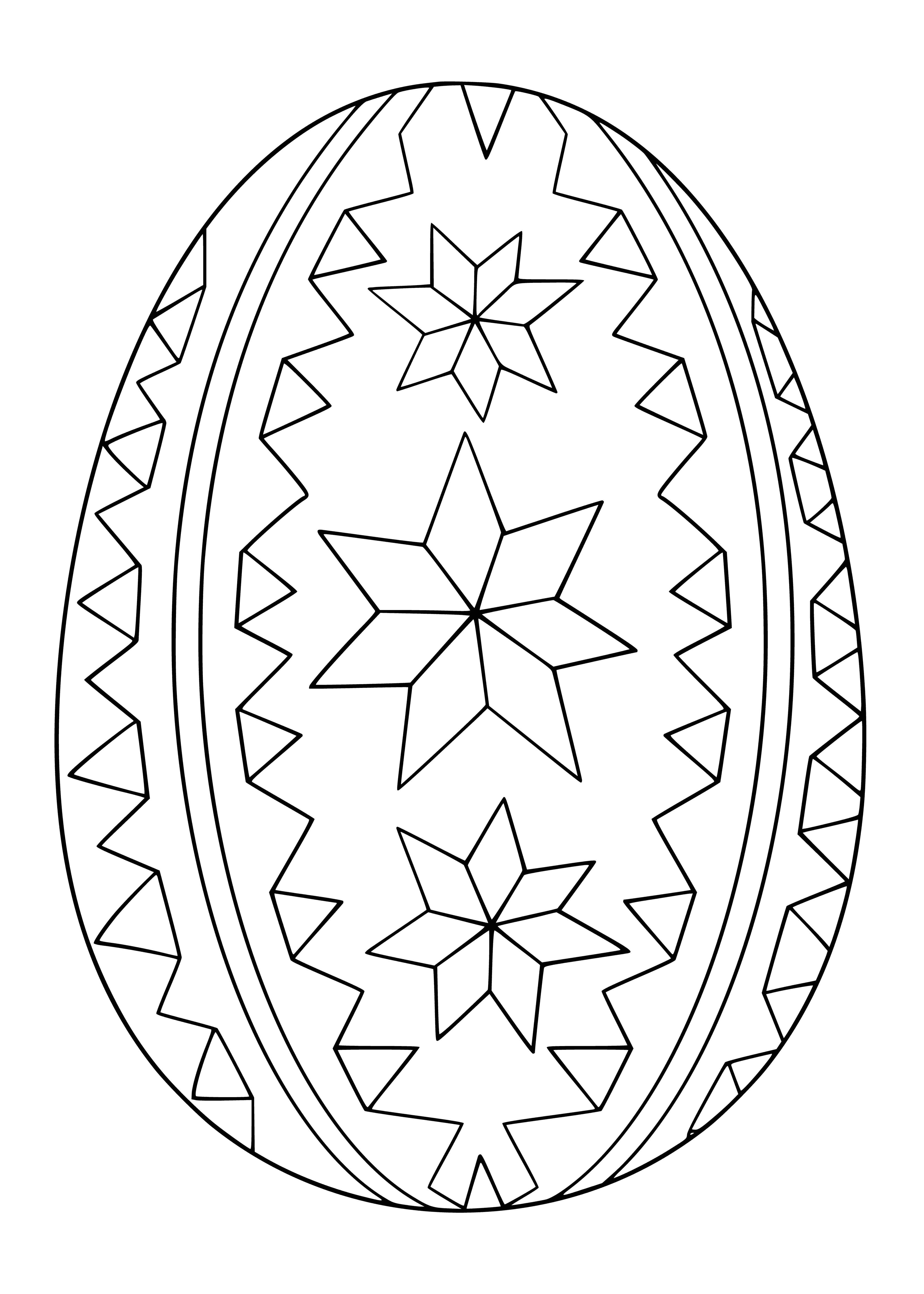 coloring page: Egg painted light blue with flowers & bunny decorating the shell.