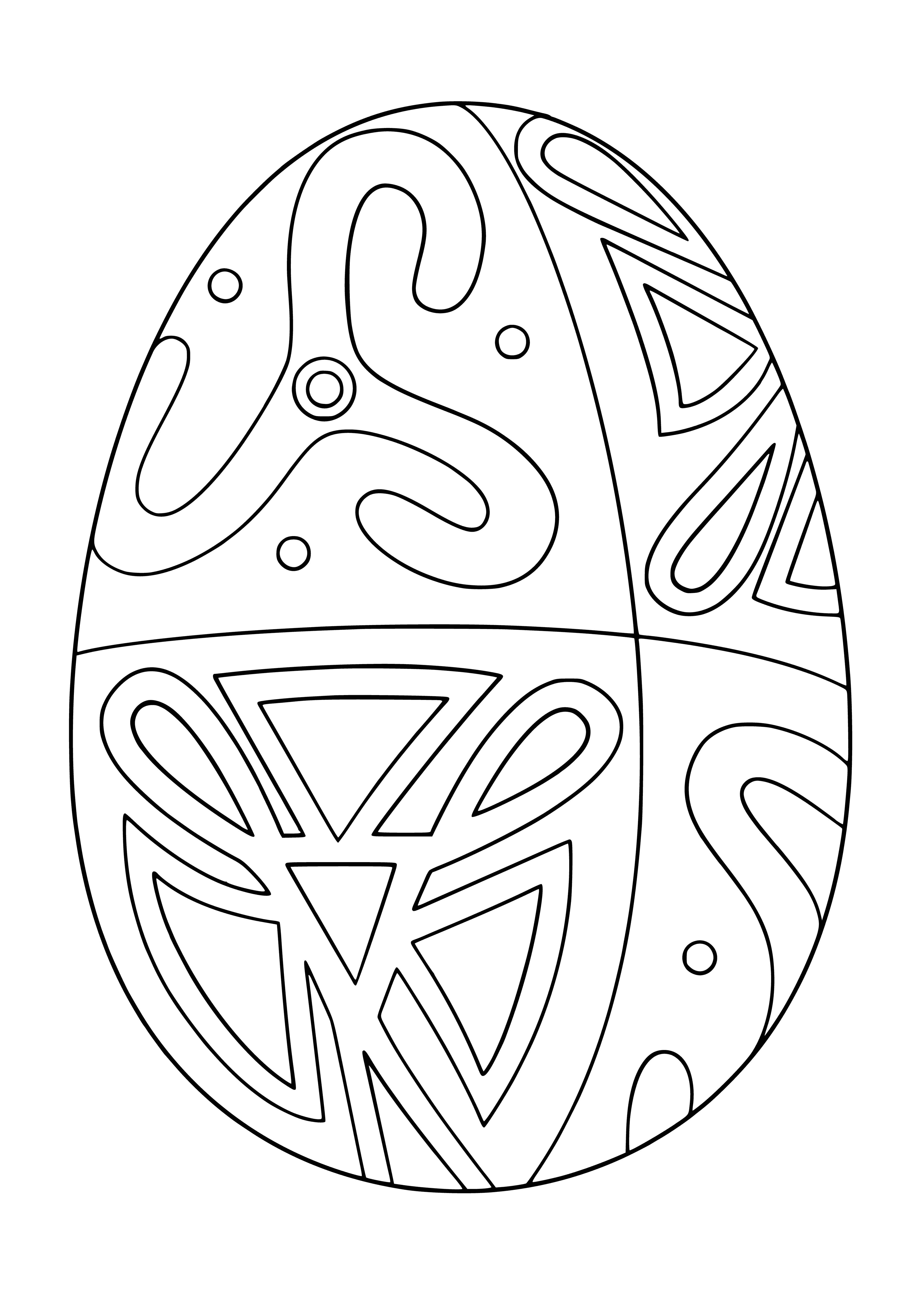 coloring page: Brightly colored Easter eggs come in yellow, green, blue, pink, and purple.
