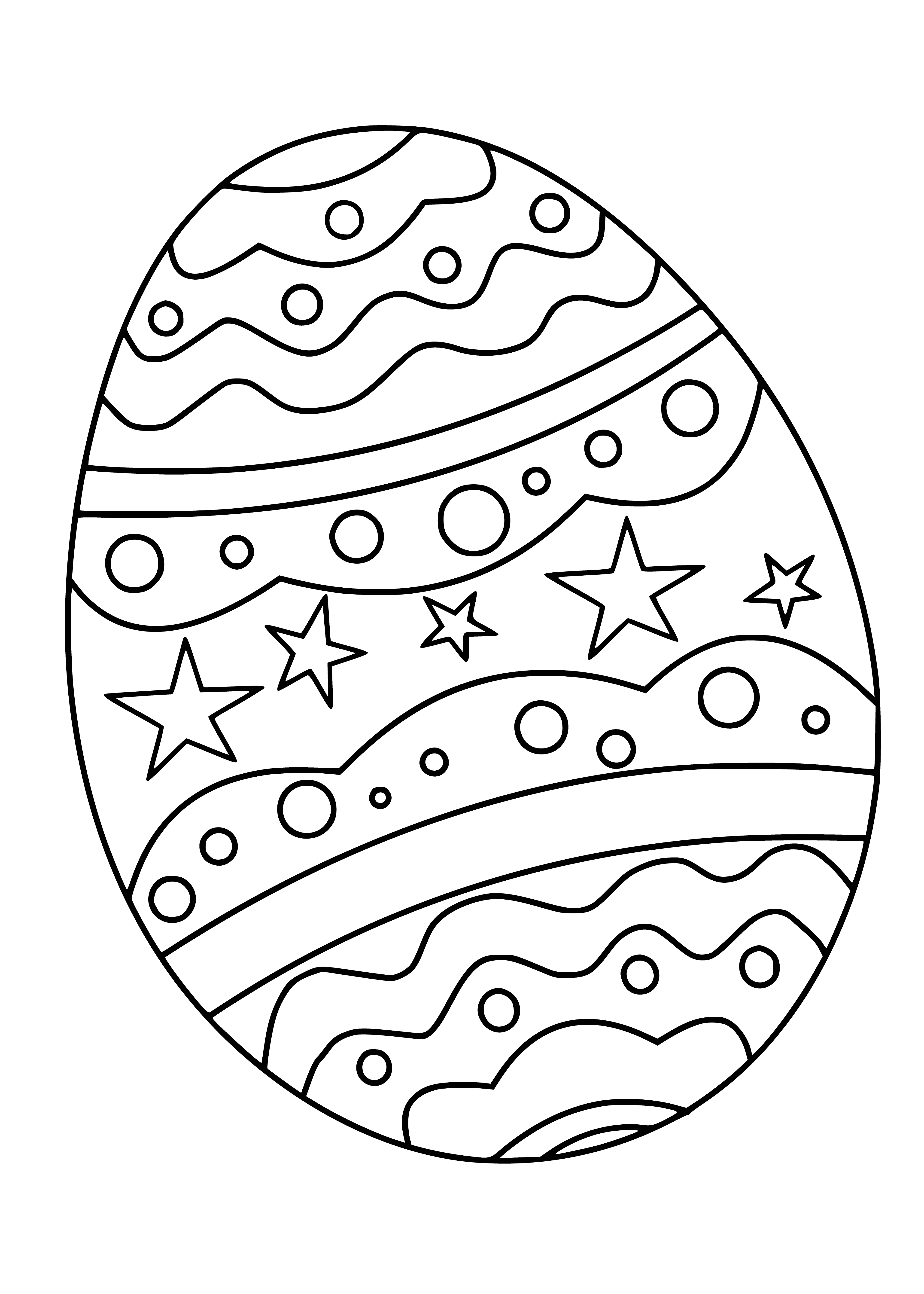 coloring page: Basket of Easter eggs in brown, blue, & yellow colors -- fun for kids! #EasterFun