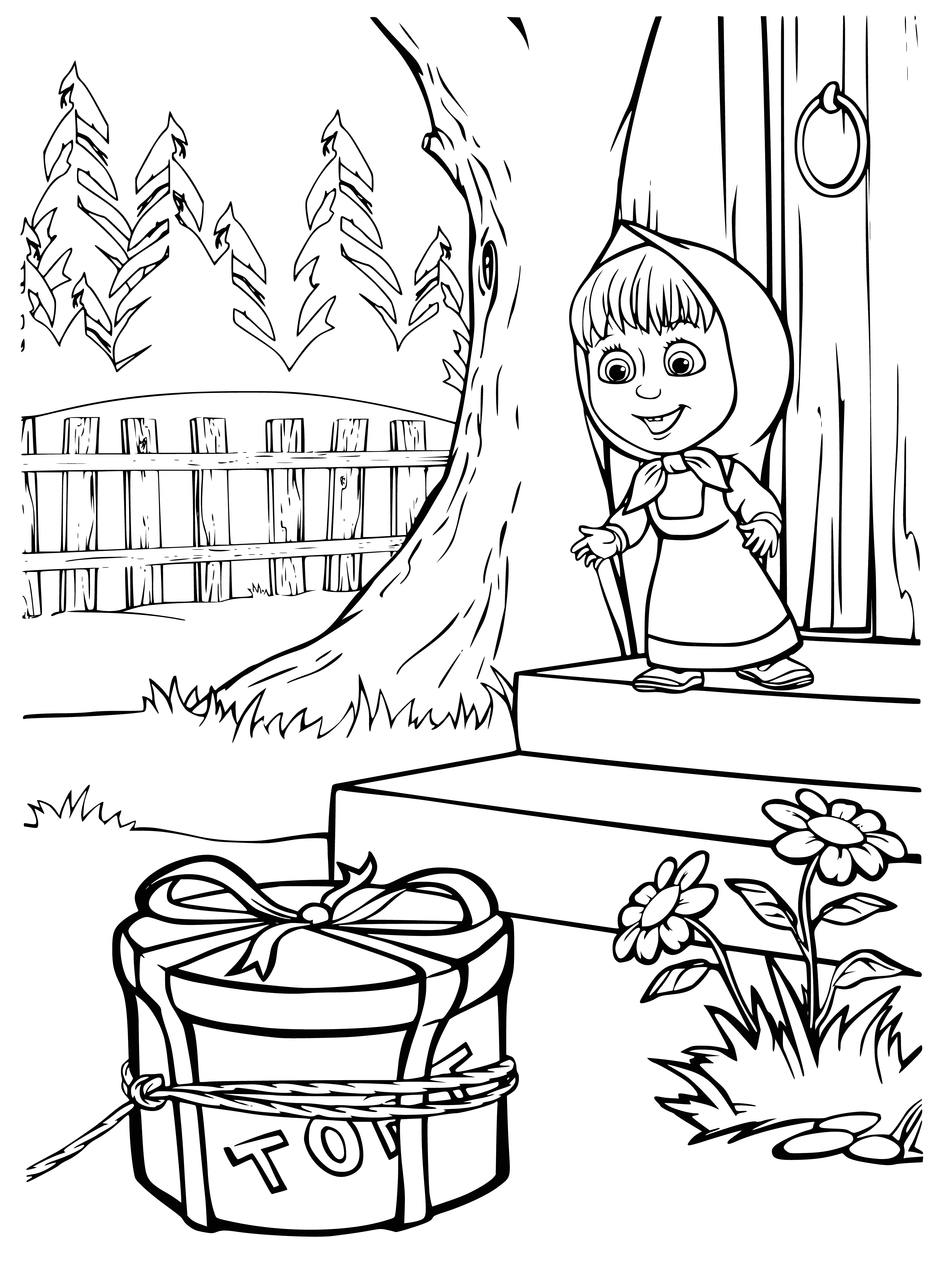 coloring page: Masha and cake on the coloring book