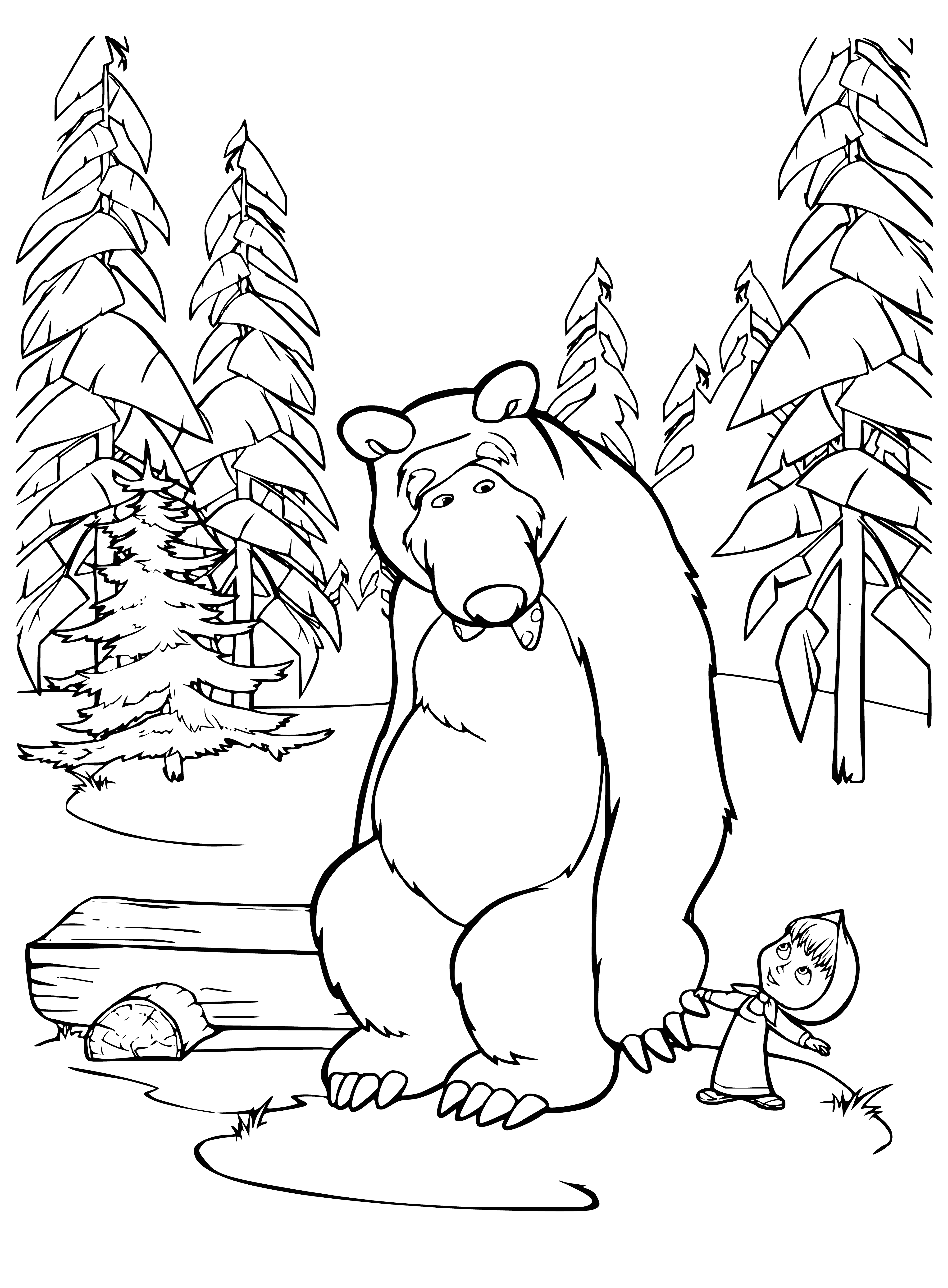 coloring page: Masha and the Bear in the Woods