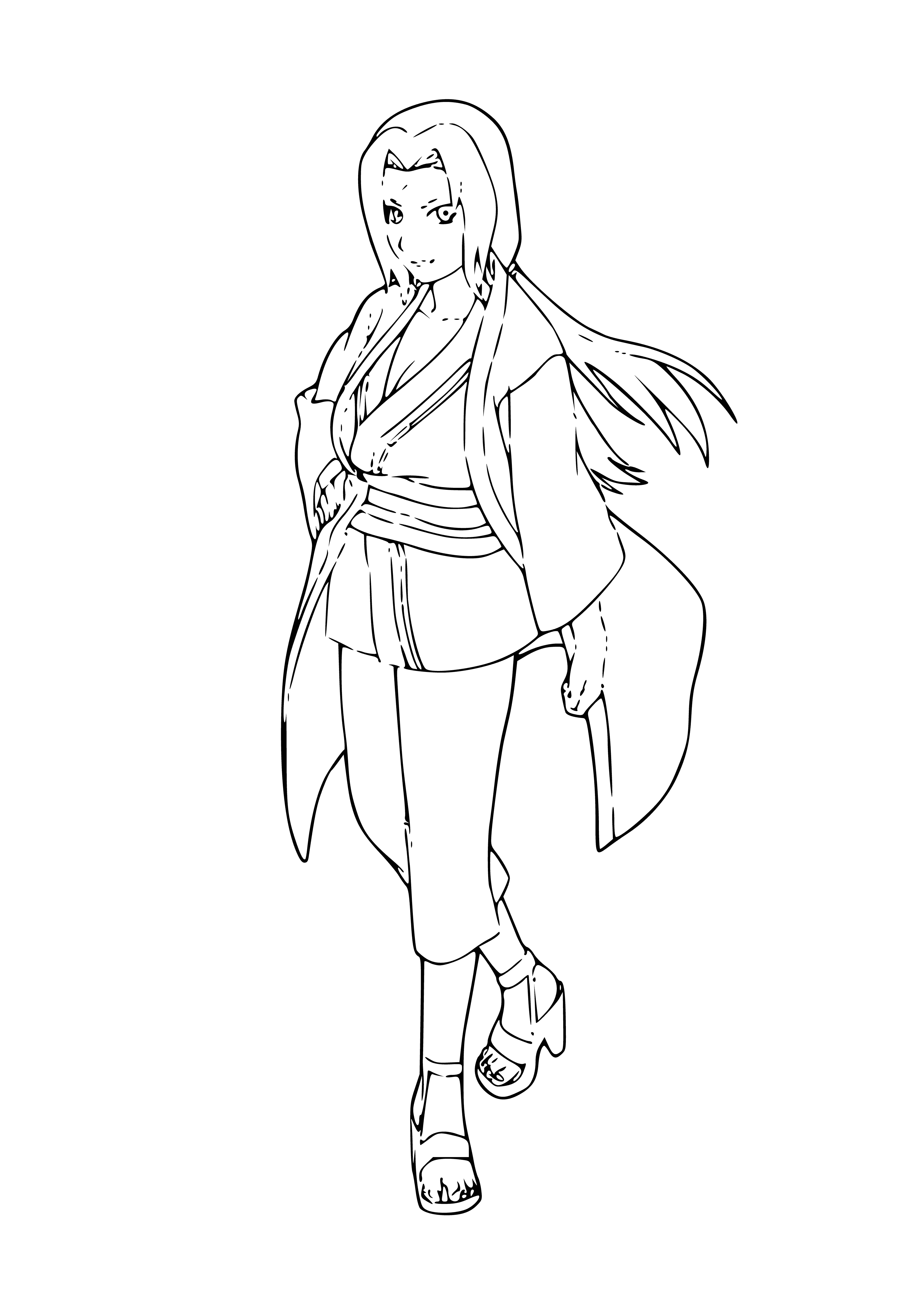 coloring page: Cunade is a wind-controlling ninja who is devoted to her village; skilled in combat.