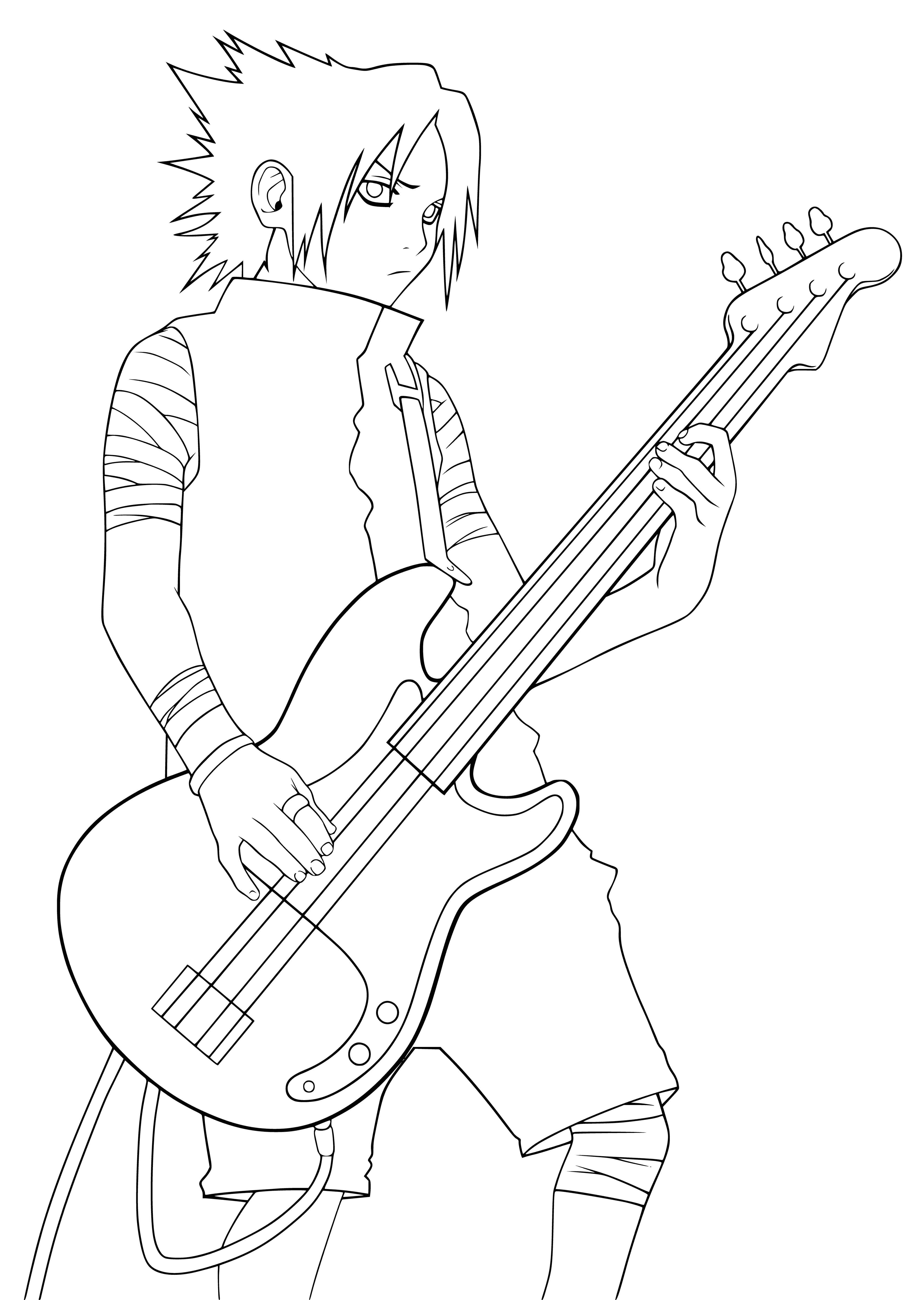 coloring page: Sasuke is a handsome, muscular shinobi who is skilled in medical ninjutsu, used to patch up his teammates and villagers.