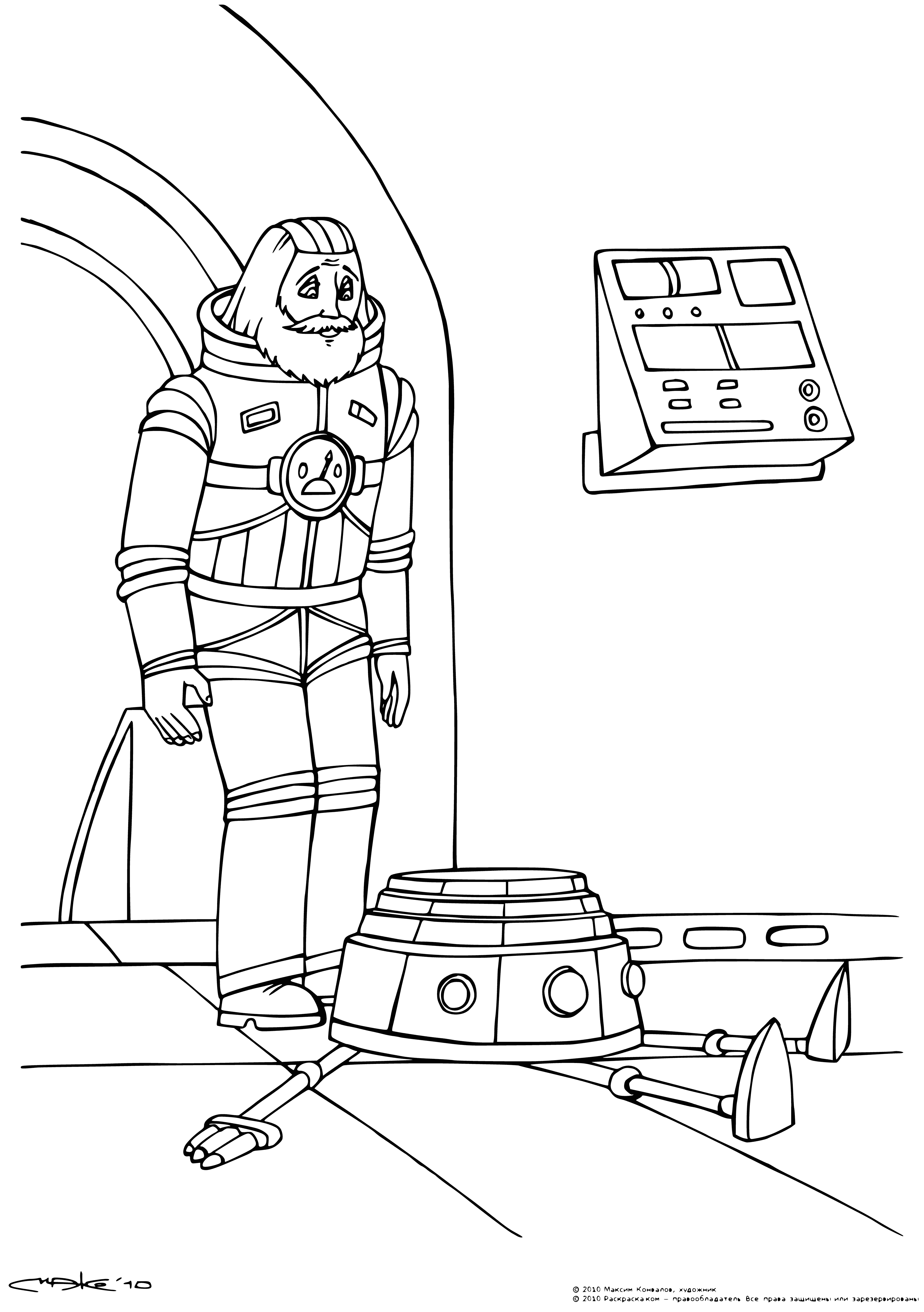 coloring page: A large, spherical object in the center w/ a white, gapless ring being infected by dark, tentacle-like objects; smaller spheres scattered around also ringed.