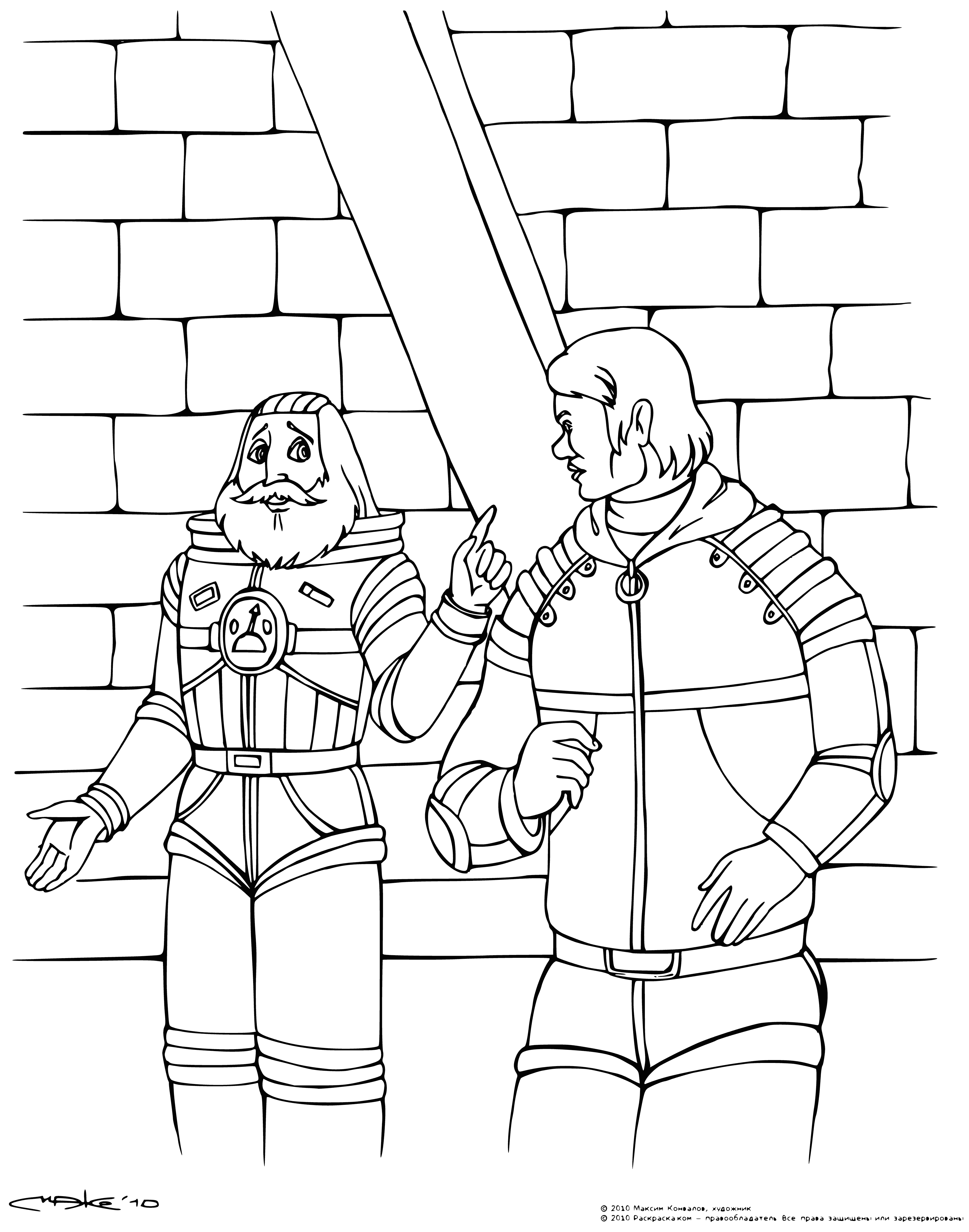 coloring page: Two captains in military uniforms face off against each other, behind ships in a red-skied planet. A tense standoff! #space #military.