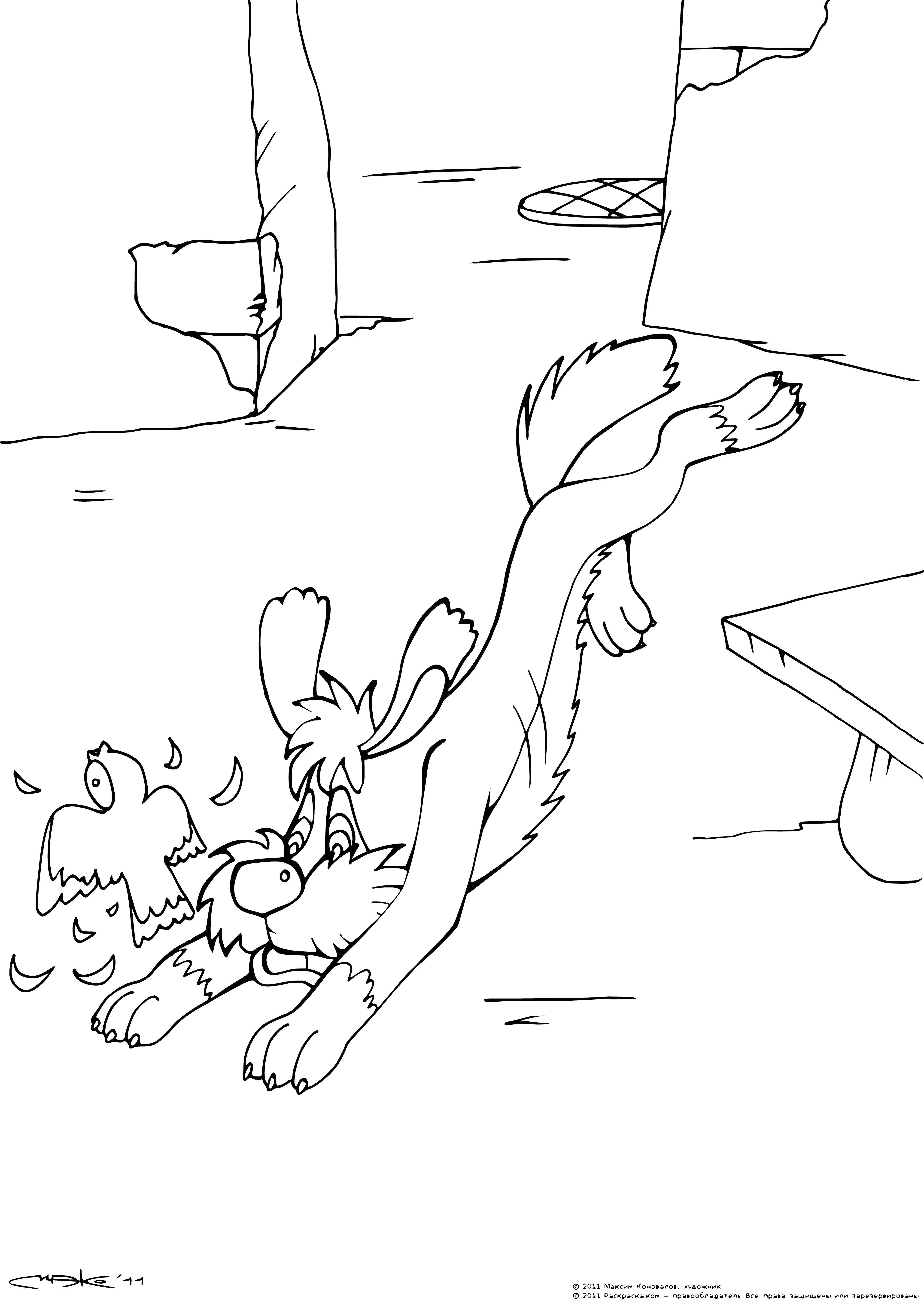 coloring page: Two dogs: small one is panting, big one is barking.