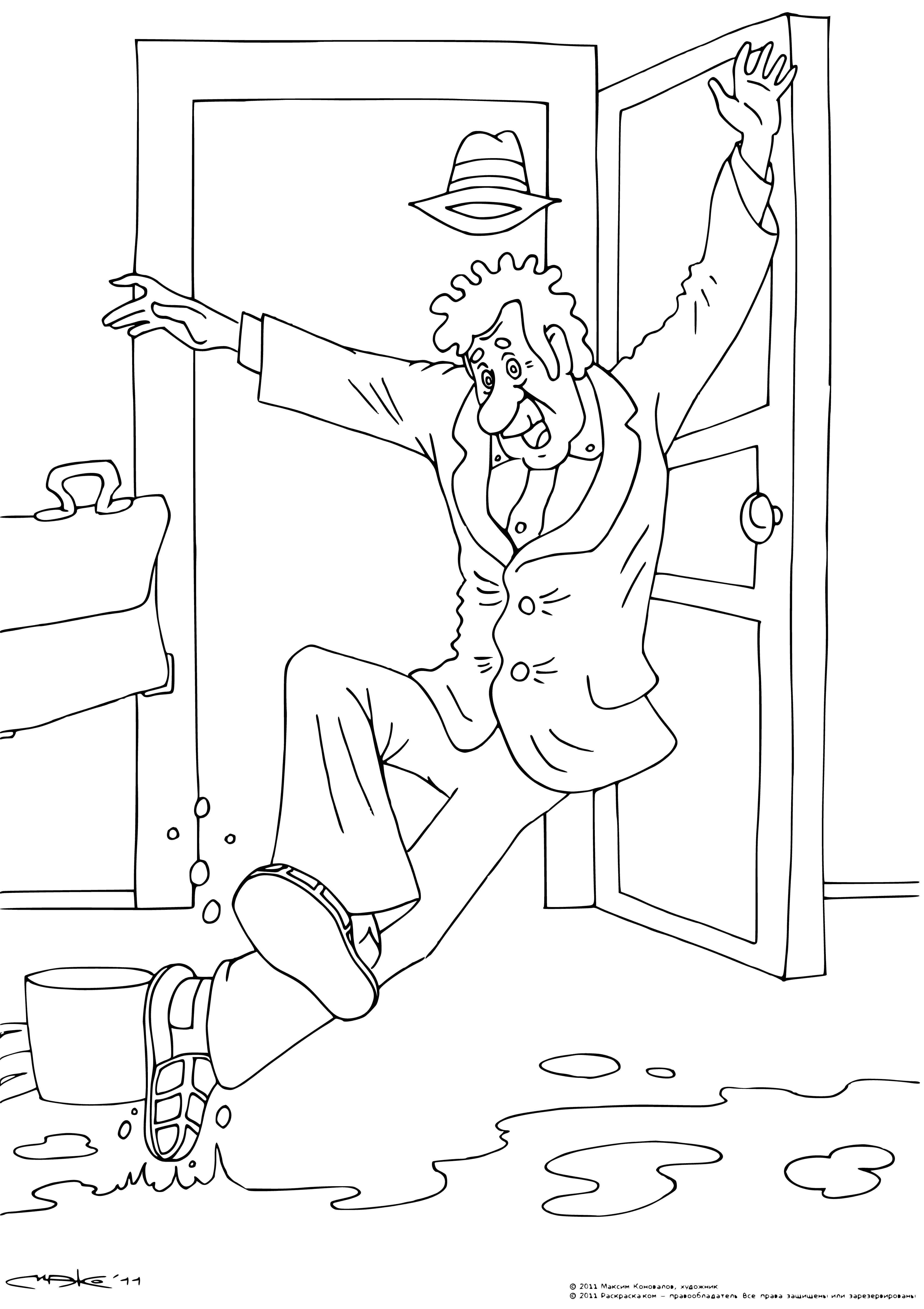 coloring page: The excited Bobik is visiting his grandpa and wagging his tail in joy.