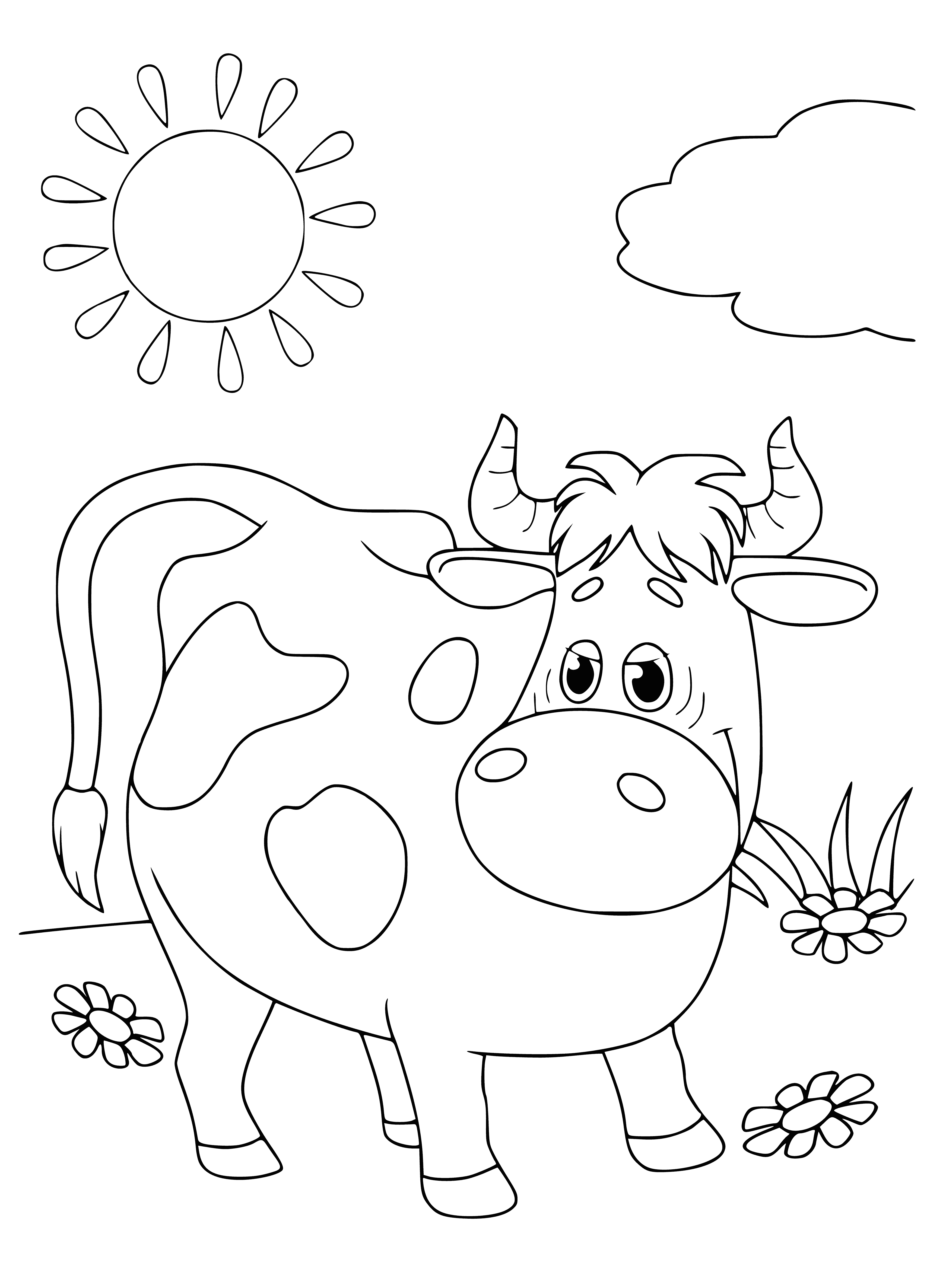 coloring page: Cow Murka lives in Prostokvashino, loves eating grass and is very friendly!