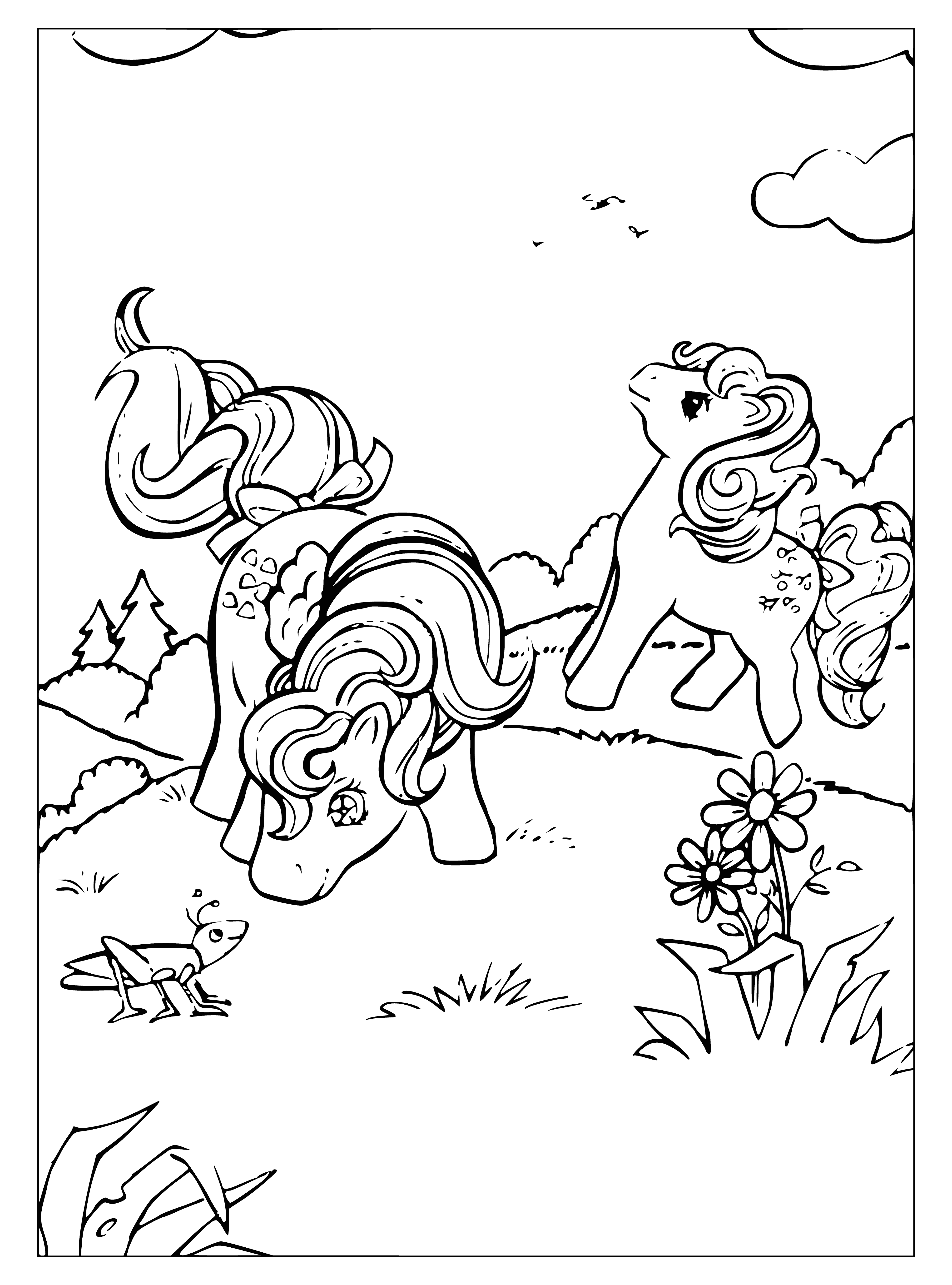 My Little Pony in a Meadow with Two Pony and an Insect